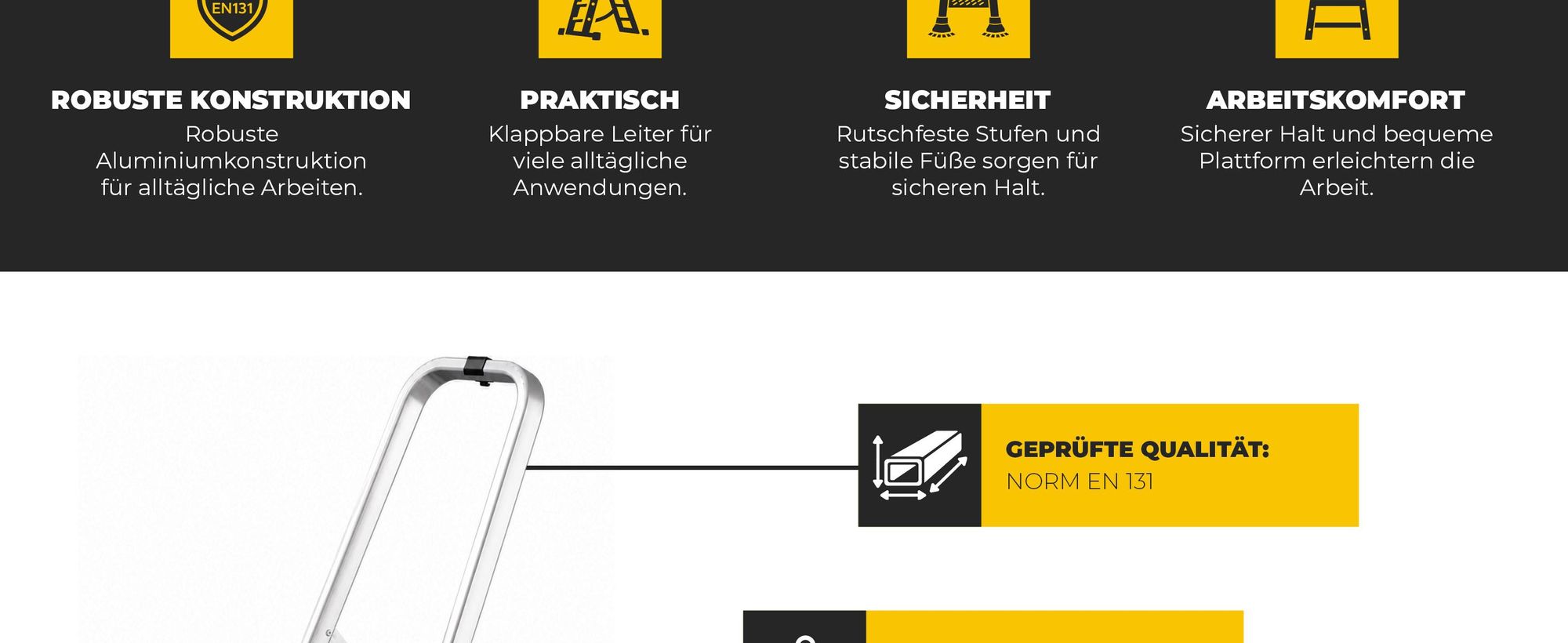 Drabest | Leiter - Mehrzweckleiter PRO - 3-stufig - Trittleiter - Aluminium - stabil und sicher - mit Haken - Tragkraft 150 kg