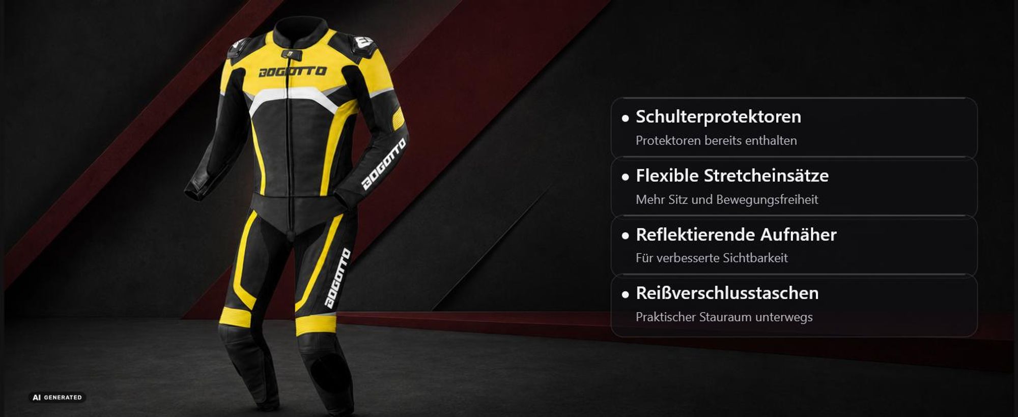 Bogotto Misano 2-Teiler Motorrad Lederkombi, schwarz/weiß/rot/blau, 52