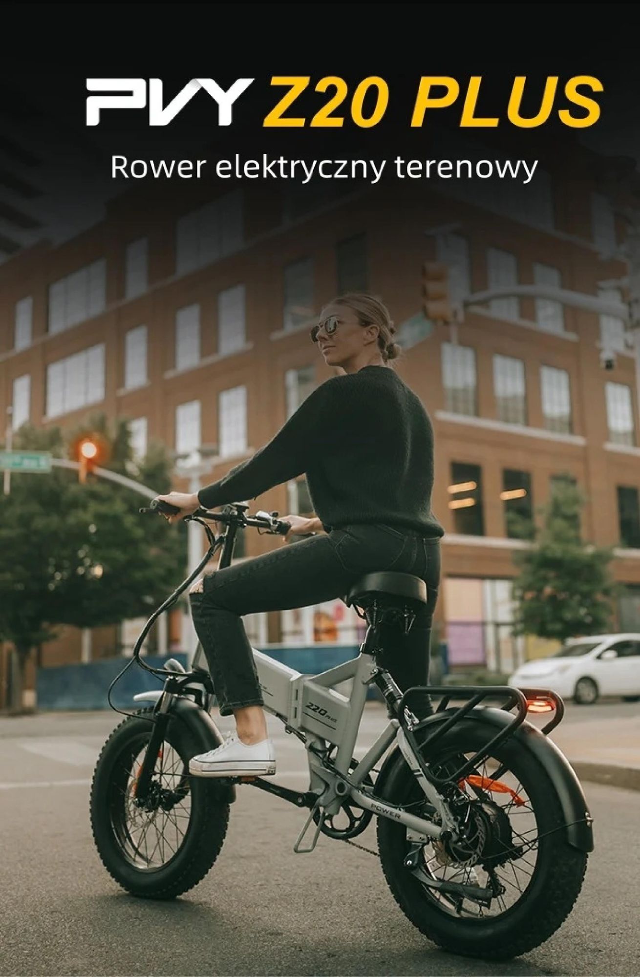 Rower Elektryczny PVY Z20 Plus 1000 - Moc 250W Bateria 48V16.5AH Zasięg 120KM Hamulec Tarczowy Hydrauliczny - Szary