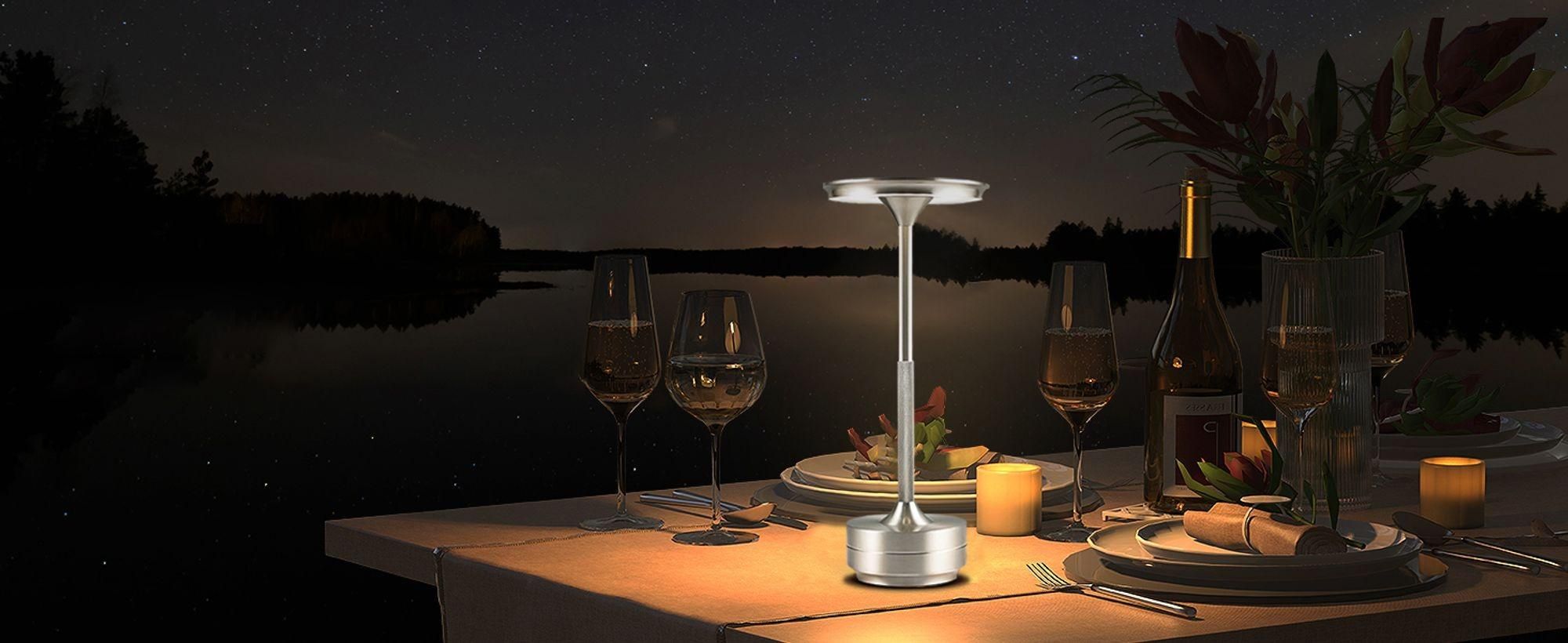 2er Set Kabellose Dimmbare LED Akku Tischleuchten, Touch Tischlampen, 3 Lichtfarben, Nachttischlampen für Wohnzimmer Schlafzimmer, Silber