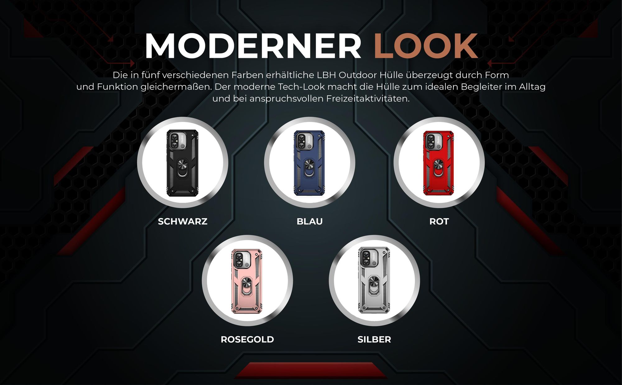 Armorhüllen in Schwarz, Blau, Rot, Rosegold und Silber für Xiaomi Redmi 12C
