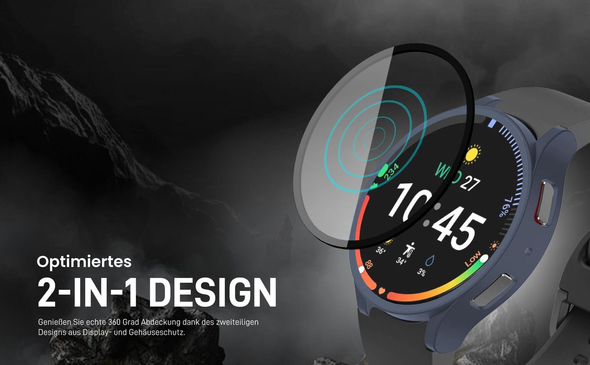 Vollschutz in Rosegold für Samsung Galaxy Watch 6 40 mm mit Touchsensibilität