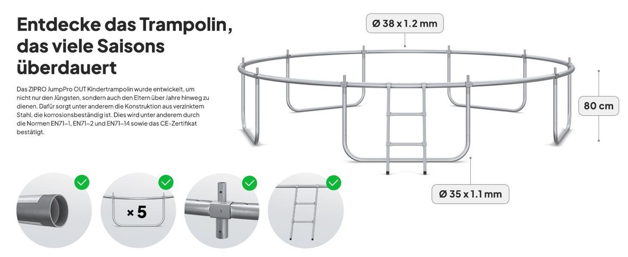 ZIPRO Trampolin Jump Pro Premium | 12FT Ø 374 cm | Gartentrampolin Kindertrampolin Komplett-Set inkl. Netz, Leiter & Randabdeckung, Outdoor, Grün
