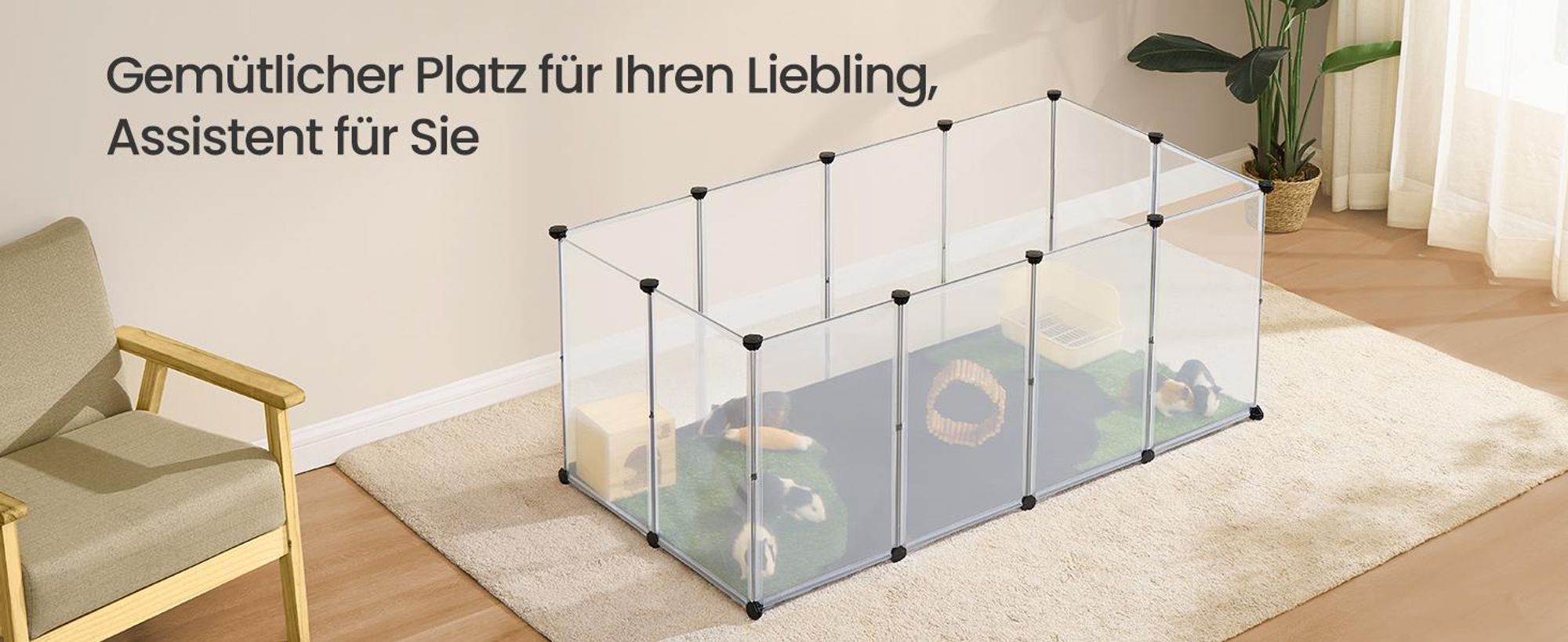SONGMICS Kleintiergehege mit Bodenplatten, Gehege mit wasserfester Unterlage