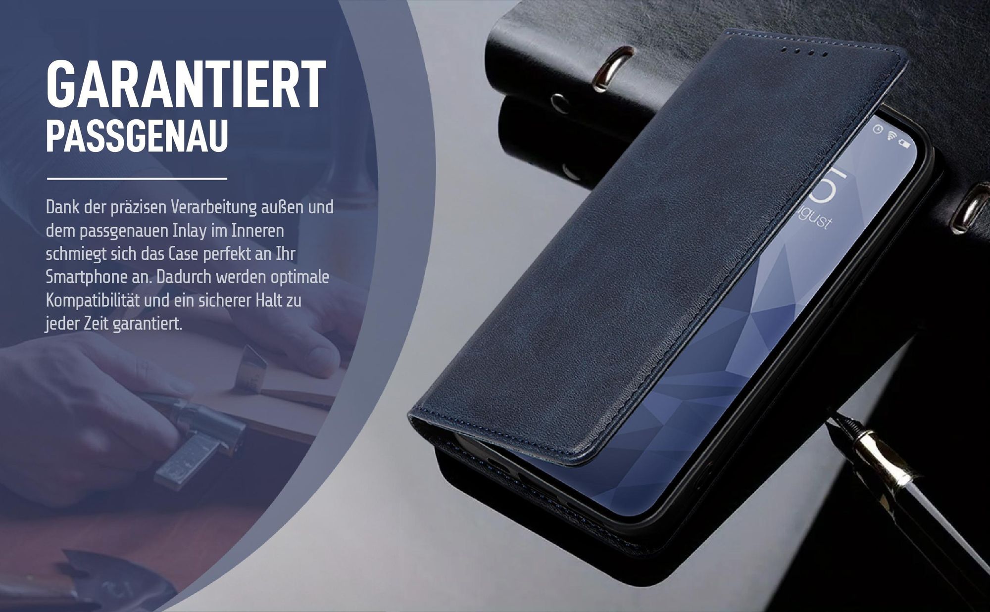 Dunkelblaue Klapphülle für Apple iPhone 12 / 12 Pro mit präziser Passform