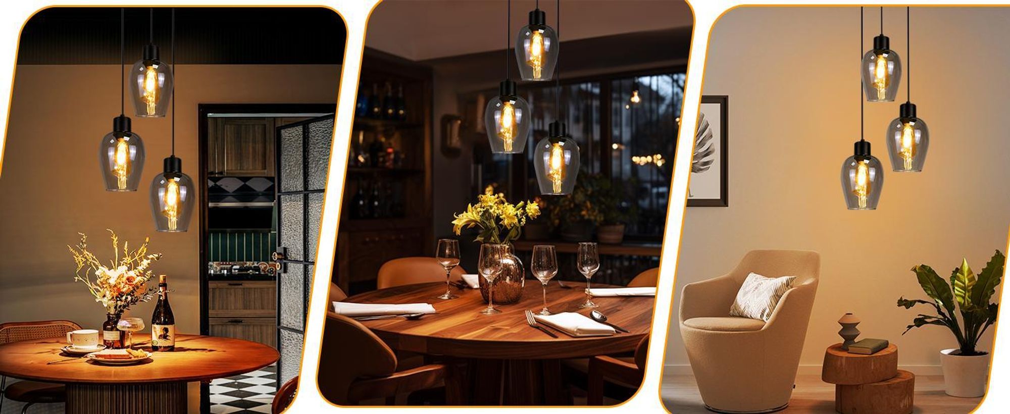 ZMH Hängelampe Schwarz Pendelleuchte 3 Flammig - Vintage Hängeleuchte Esstisch E27 Küchenlampe Hängend Industrial Rauchglas für Esszimmer Schlafzimmer Wohnzimmer Ohne Lichtquelle