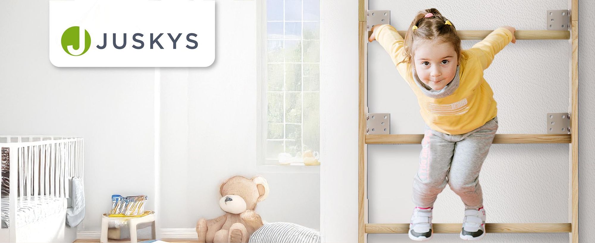 Juskys Sprossenwand für Kinder - Indoor Klettergerüst mit Turnringen und Strickleiter