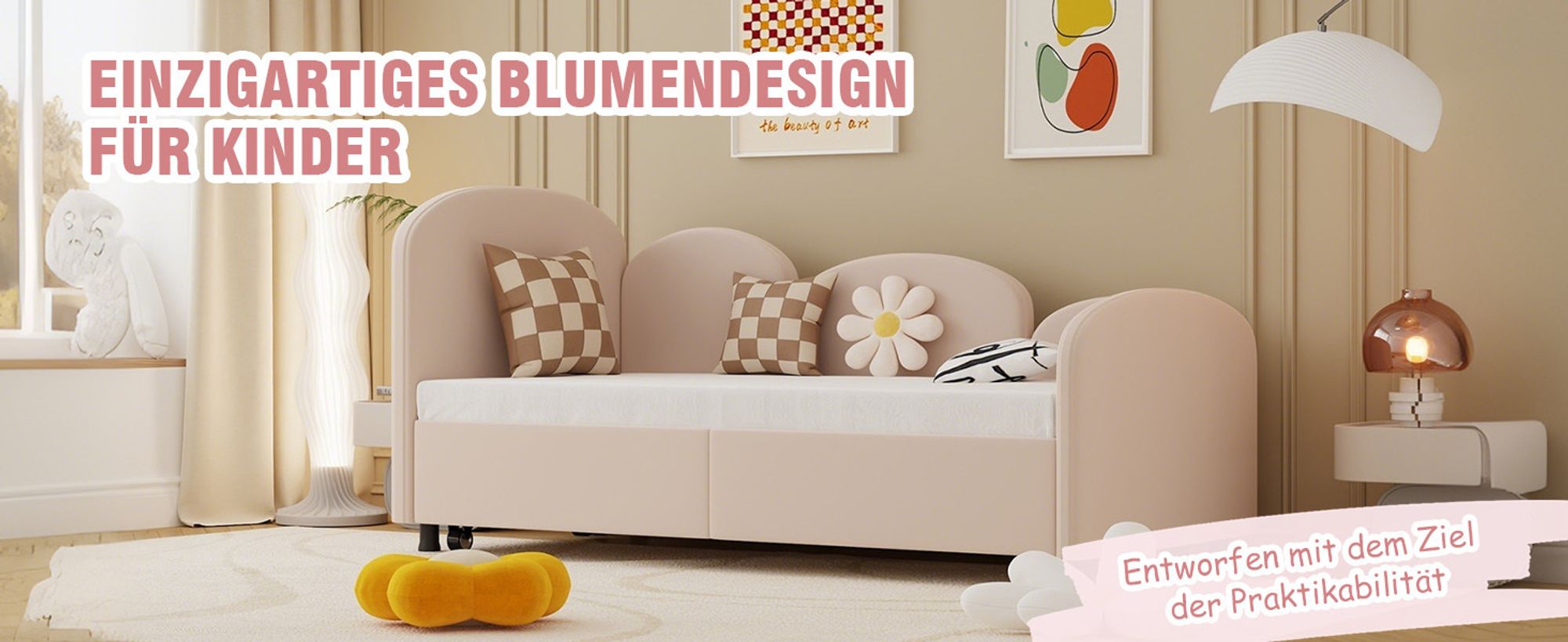 okwish Schlafsofa Daybett 90x200cm mit Ausziehbarem Unterbett 90x190cm und Lattenrost aus Holz, Tagesbett Kinderbett Jugendbett(Ohne Matratze)- Beige