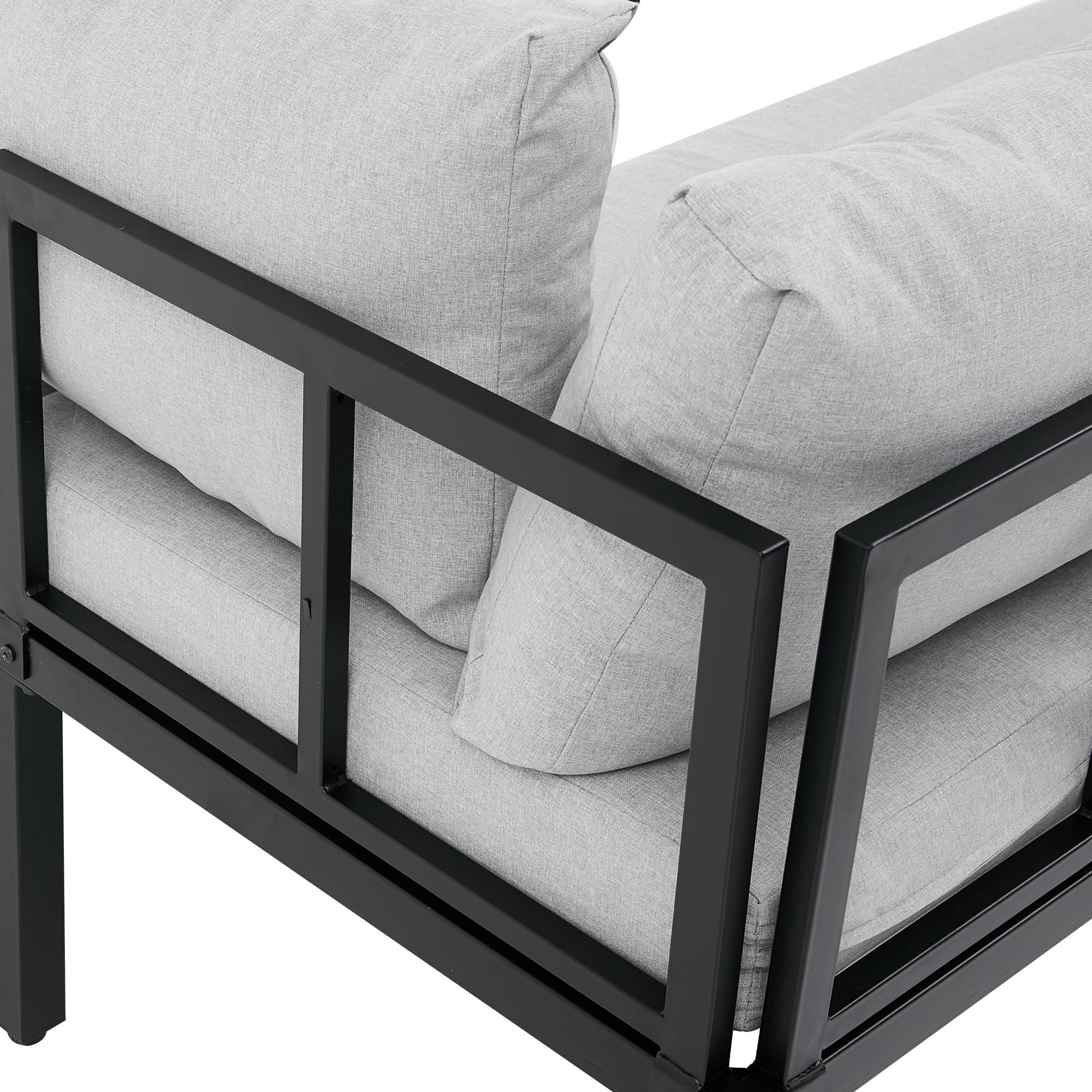 Flieks Gartenloungeset 6 Sitzer, Gartensofa mit abnehmbaren Rückenlehnen, Gartenmöbelset mit Esstisch für 6 Personen, Sofagarnitur Gartengarnitur Grau