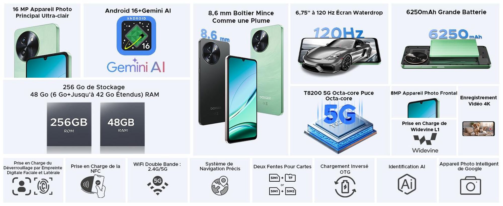 DOOGEE Note59 Pro Smartphone Handy, Android 16, 6,75" 120Hz, 6250mAh Akku, 48GB+256GB, 5G, 16MP, NFC, Fingerabdruck, ohne Vertrag