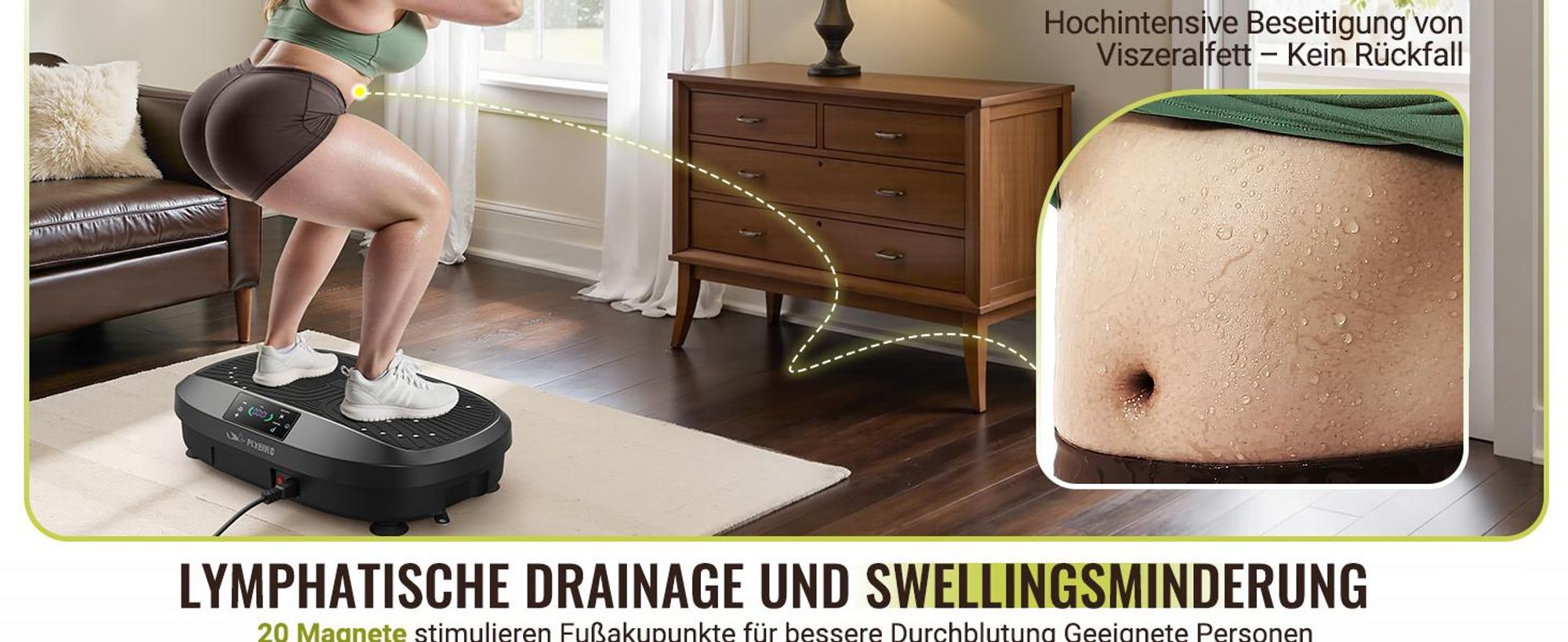 FLYBIRD Vibrationsplatte,120 Leistungsstarke einstellbare Geschwindigkeiten mit 150KG Tragkraft