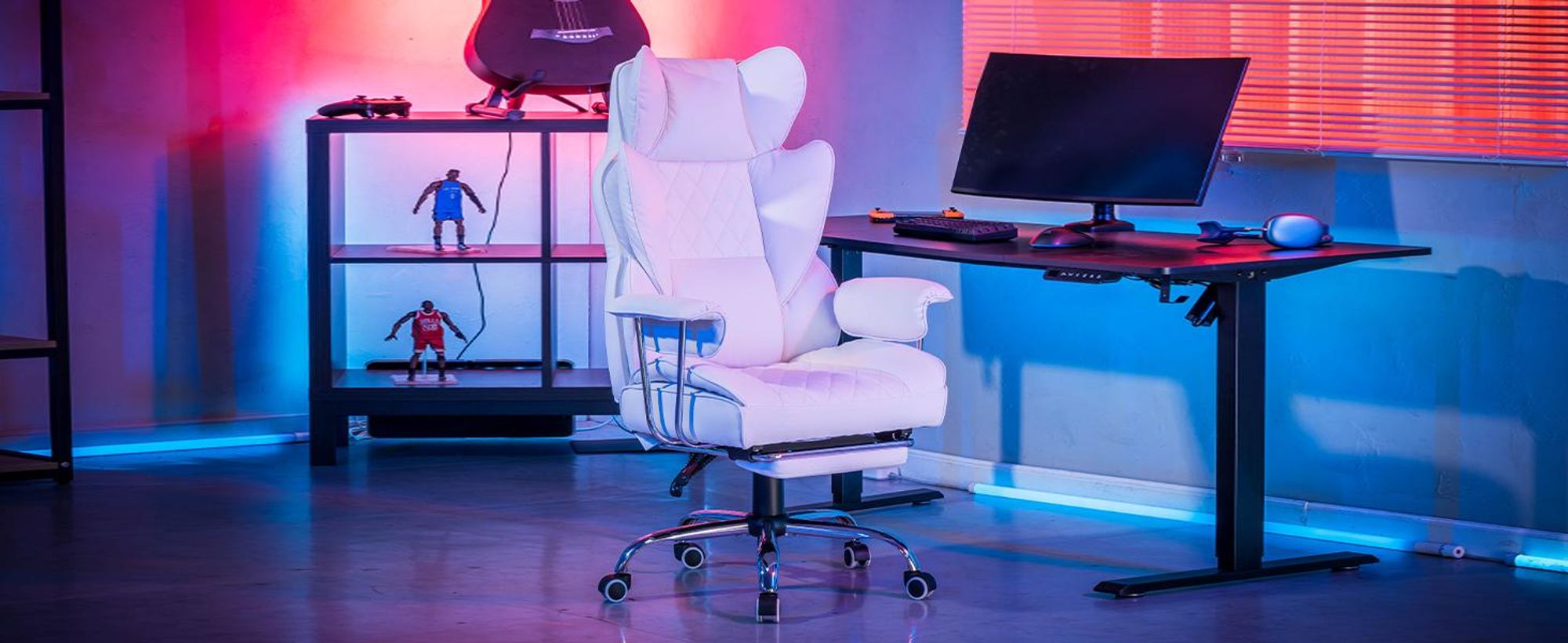 Fotel do gier GTPLAYER, fotel dla graczy, ergonomiczny fotel biurowy z podnóżkiem, regulowanym podparciem lędźwi i poduszką pod głowę, tapicerowany fotel do gier, fotel do gier