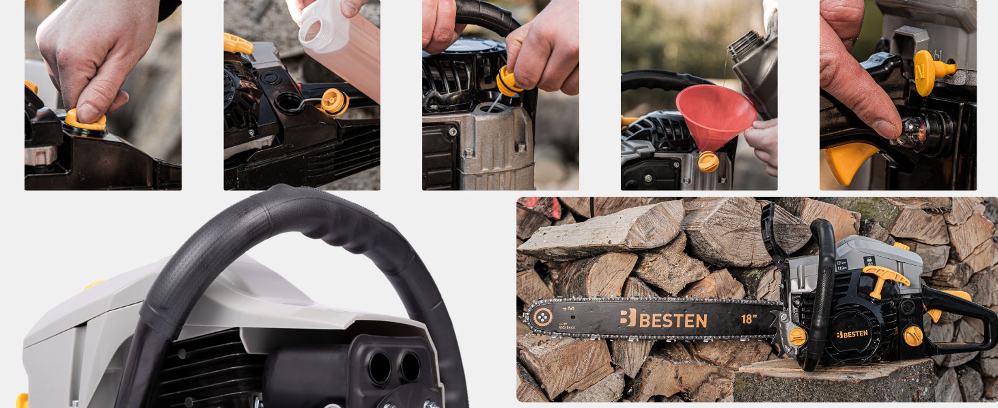 BESTEN Benzinsäge, Benzin Kettensäge, 58CC Holzkettensäge, 2x Kette, 2x Führungsschiene + Öl