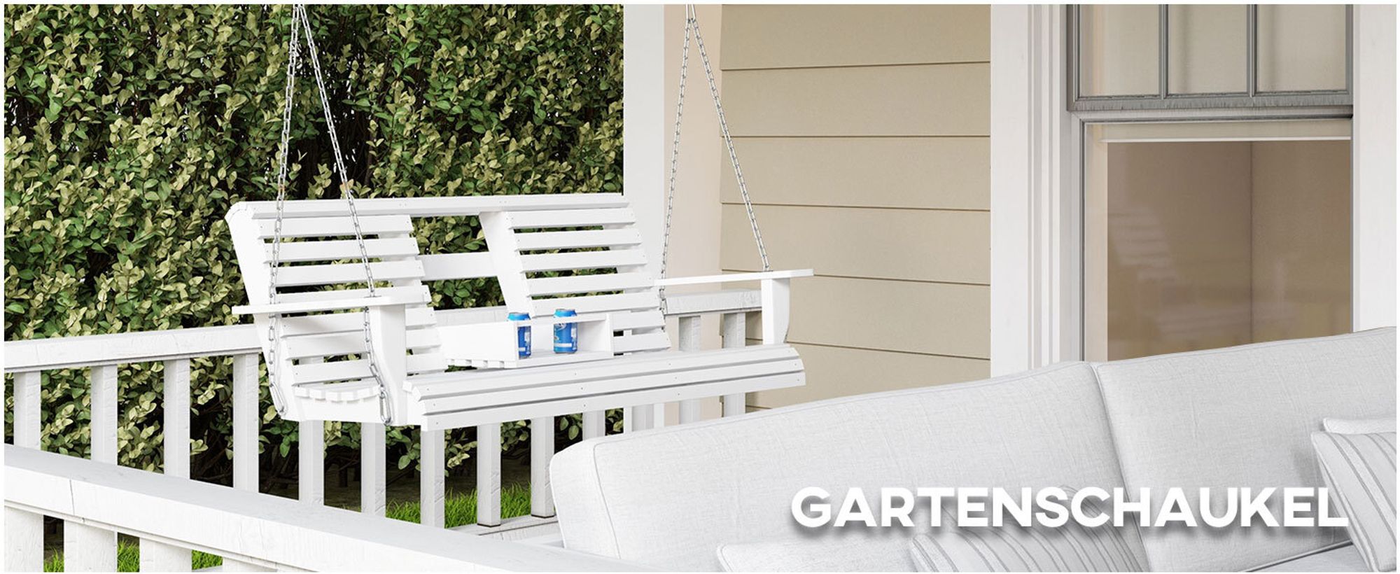 Outsunny Hängebank 2-3 Sitzer Tannenholz 150 x 75 x 53 cm Weiß