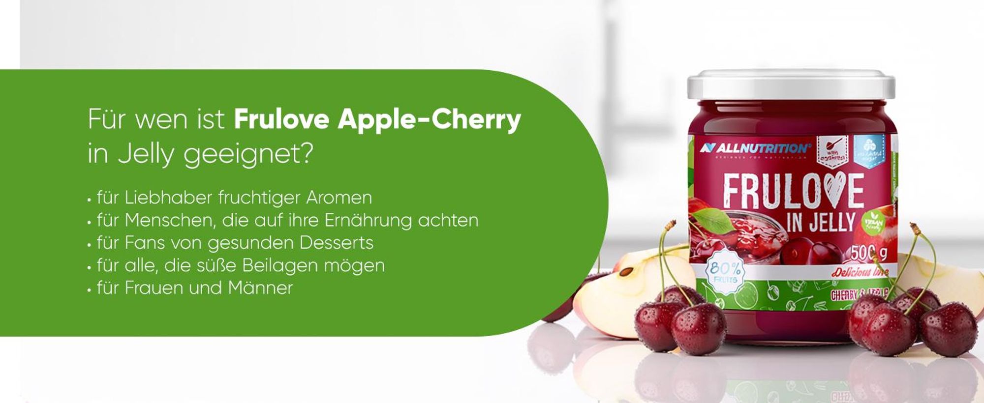 ALLNUTRITION FRULOVE In Jelly Apple & Cherry 500g Apfel-Kirsh-Marmelade – bis zu 80 % Fruchtanteil