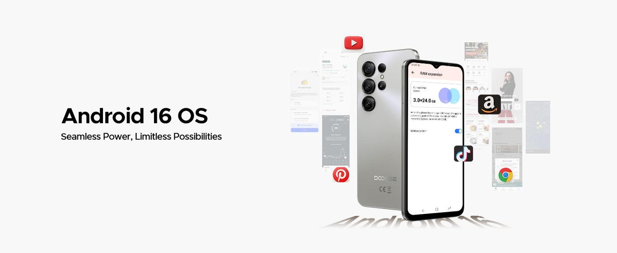 DOOGEE Note56 X, smartphone, Android 16, 6,56" displej s obnovovací frekvencí 90 Hz, baterie 6150 mAh, 24 GB RAM + 64 GB ROM, 4G, 8 MP, rozpoznávání obličeje, podpora OTG, bez smlouvy