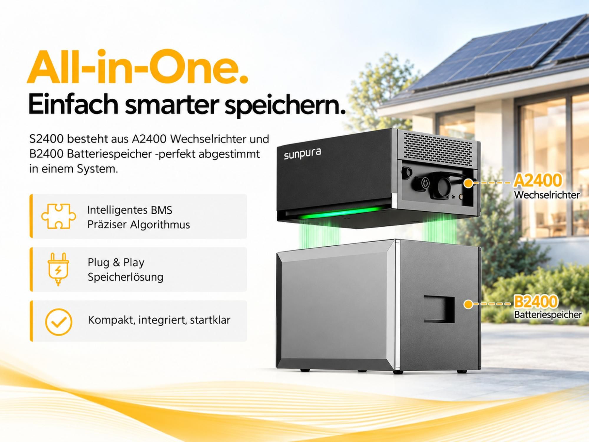 Powerness Balkonkraftwerk Speicher, Sunpura B2400 Erweiterungsakku für S2400 Energiespeichersystem mit 2,4 kWh (bis 9,6 kWh erweiterbar),(0% MwSt)