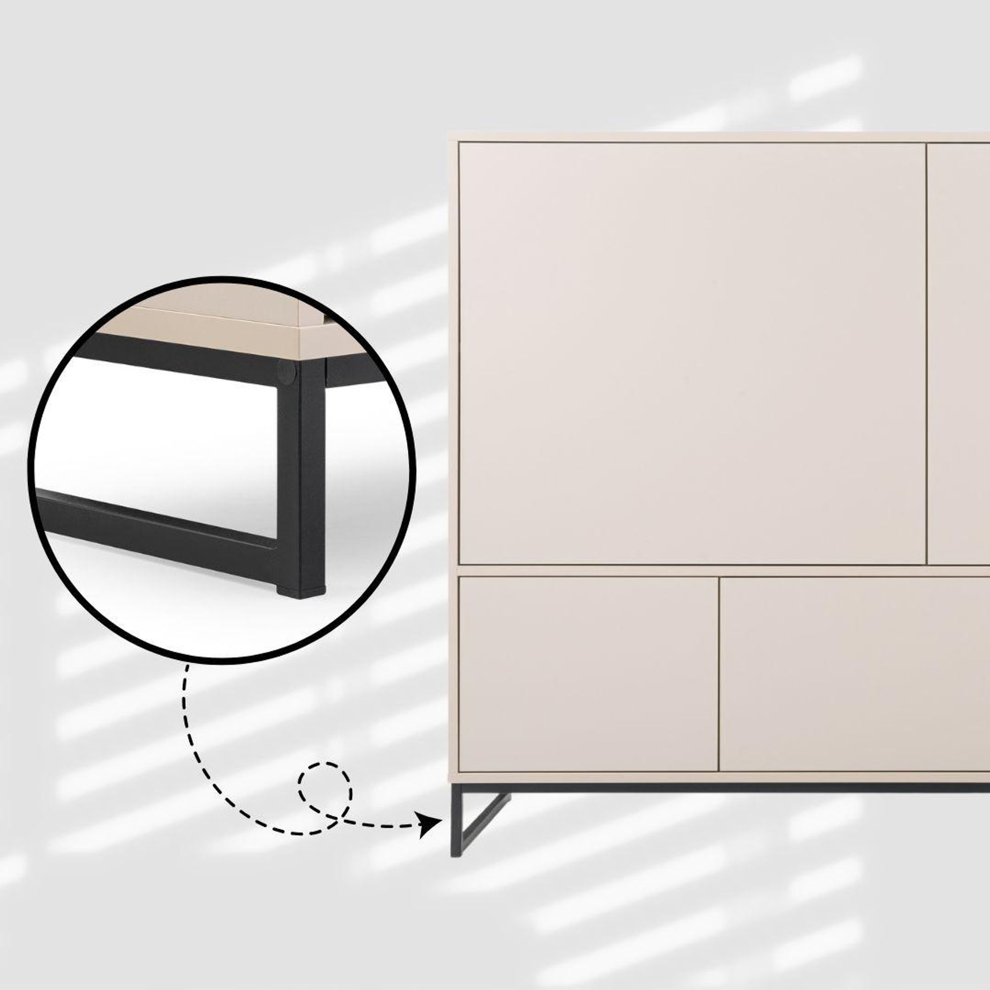 BETTSO Geräumige Kommode GENUA beige – 9 Fächer, PUSH TO OPEN, schwarzer Rahmen, 160x120x45 cm