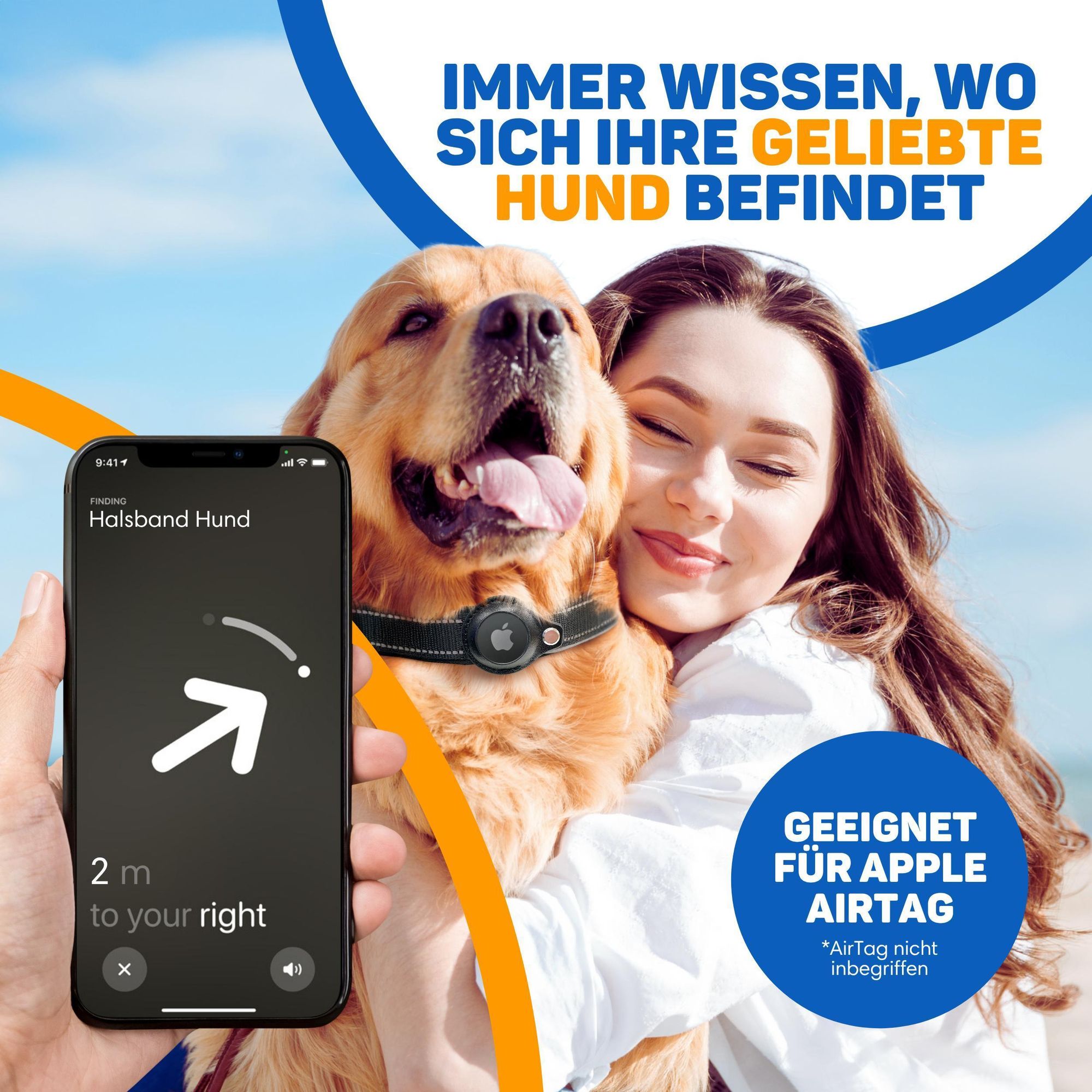 Vulpes Goods Hundehalsband, Apple Airtag Halsband für Hunde, Reflektierendes, Kratzerfest und wasserdicht, Mit 2 Zubehör, 30.5-36 CM, S