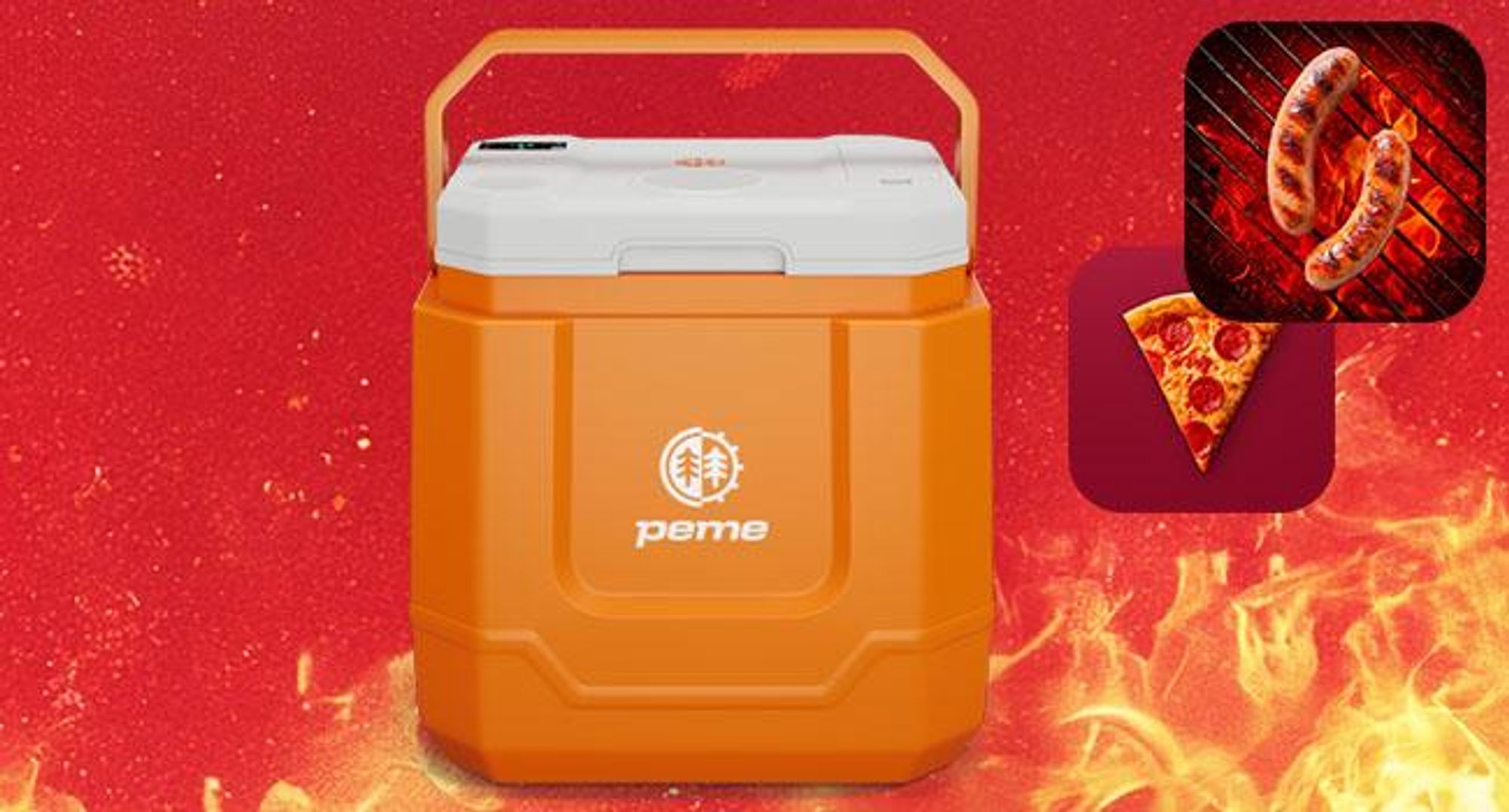 Peme Elektrische Kühlbox Trip Orange - Auto Camping, Kühlschrank, Bluetooth, Lautsprecher leise, Wärmebox Mini-kühlschrank, PKW LKW Reise, Zelt, USB