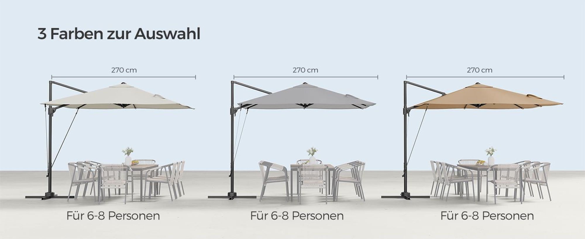 SONGMICS Sonnenschirm, 270 x 270 cm,  UPF 50+, Gartenschirm, um 360° drehbar