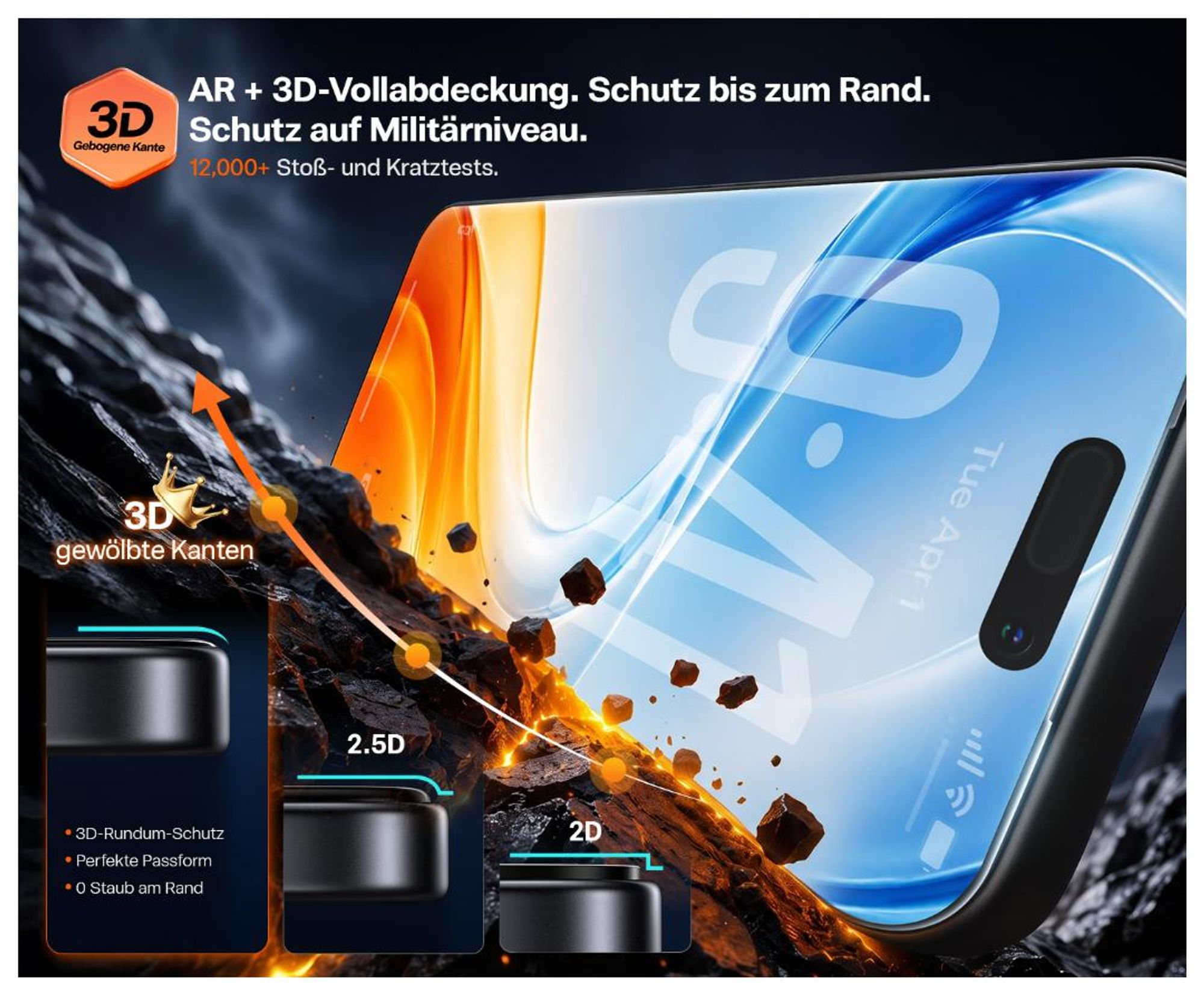 TORRAS OrigArmor für iPhone 18 Pro AR Panzerglas Schutzfolie 3D Blendfrei 9H 1Stück 3D Perfekte Passform Vollabdeckung Auto-Montage