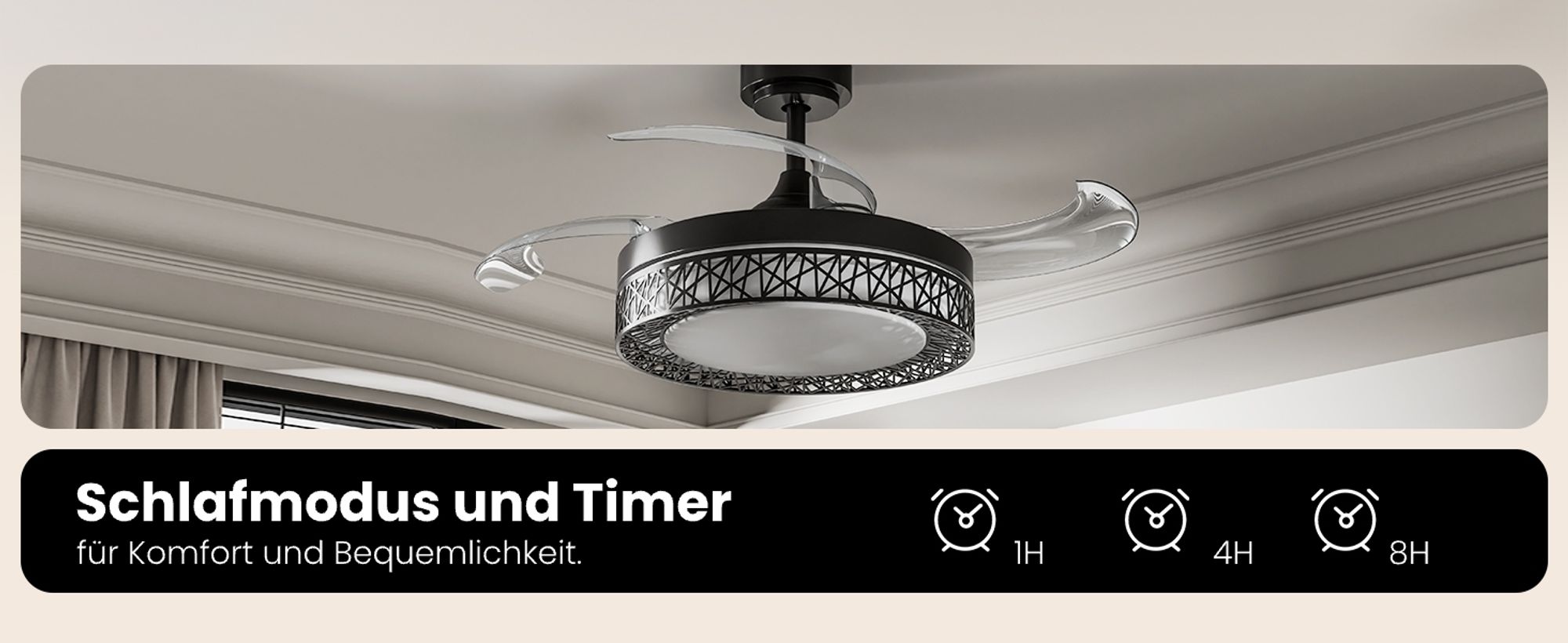 Heilmetz Deckenventilator mit Beleuchtung Ø 108 cm, Dimmbar, 6 Geschwindigkeiten, 3 Lichtfarben mit Fernbedienung & Timer, Schwarz