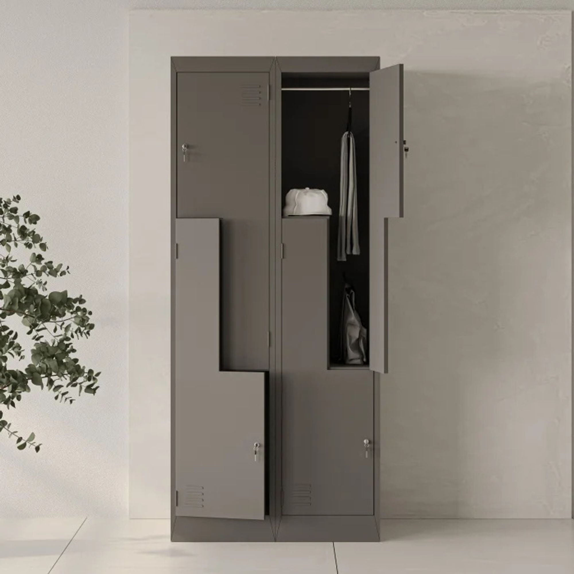 Jan Nowak Umkleideschrank Z02 Spind mit 4 Abteilen Kleiderspind Metallschrank Flügeltür Lüftungsschlitzen Pulverbeschichtung 185 cm x 80 cm x 45 cm, Farbe: Anthrazit