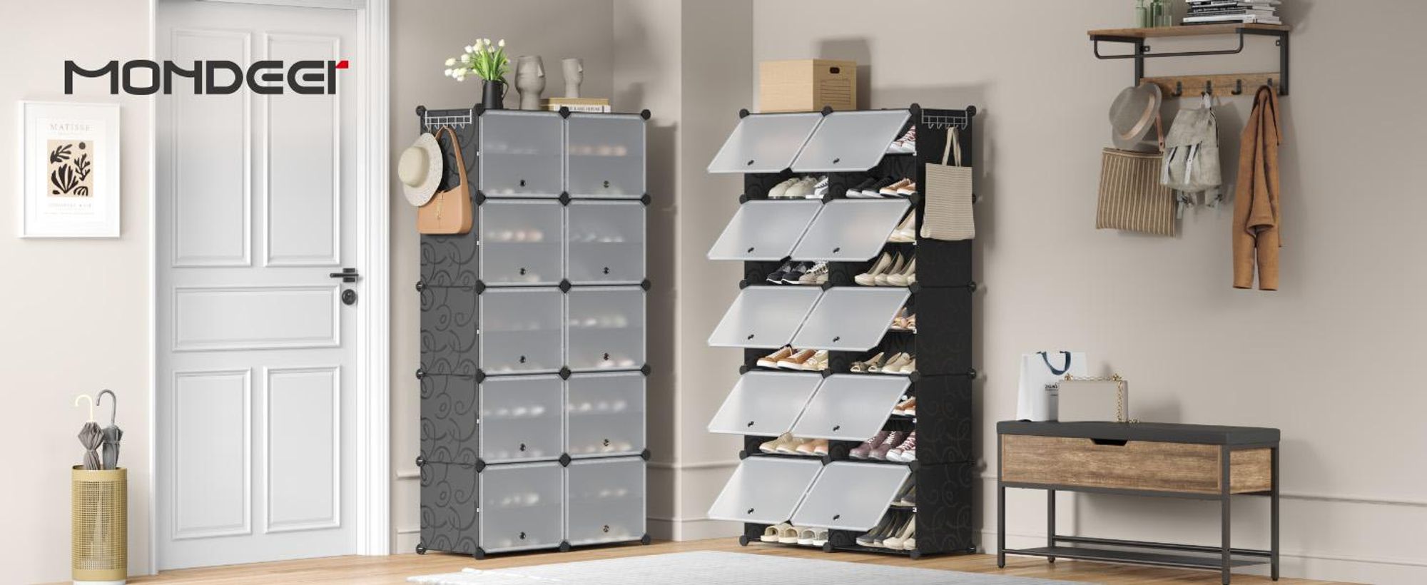 Schuhregal Schuhschrank mit Tür, Staub- und Wasserabweisend, für 20-40 Paar Schuhe Schwarz