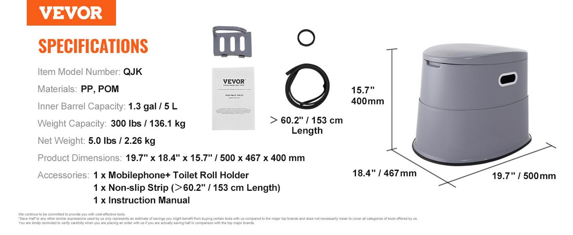 VEVOR Tragbare Toilette für Camping, Porta Potty mit 1,3 Gallonen abnehmbarem Inneneimer & abnehmbarem Papierhalter, Kommode mit doppelten Deckeln, Reisetoilette für Erwachsene und Kinder für Outdoor-Camping, Auto und lange Roadtrips, Toilettenpapier+Handyhalter und Tragfähigkeit: 300 lbs, Nein
