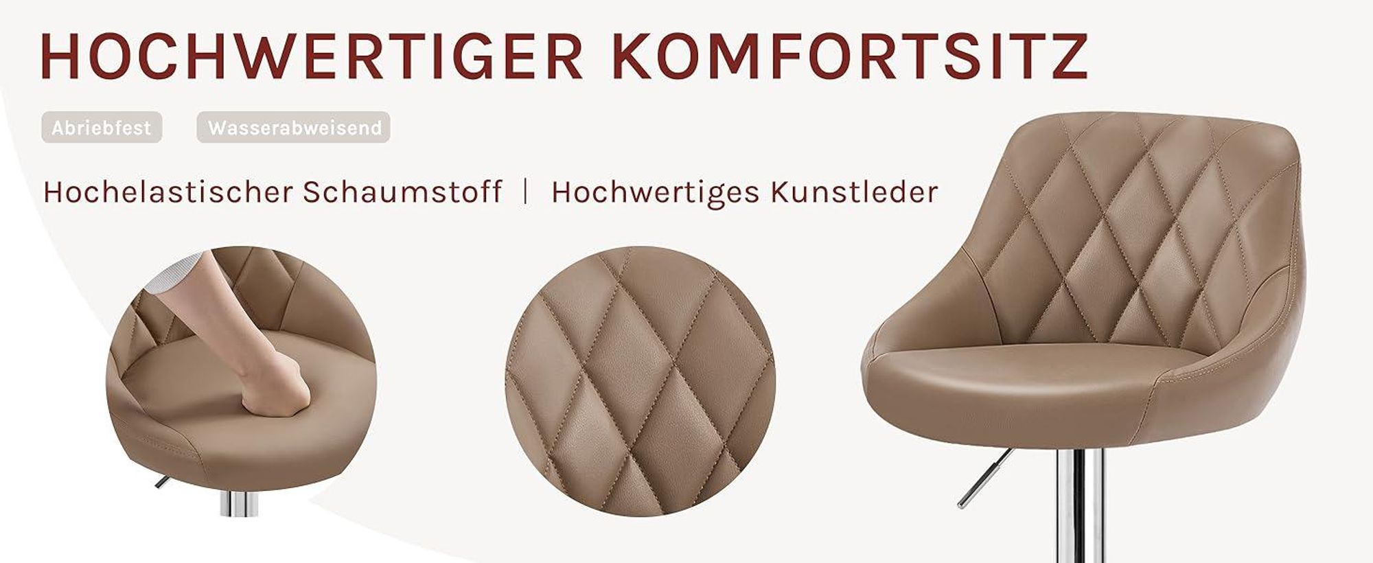 WOLTU 1er Set Barhocker Barstuhl leichte reinige Kunstleder, Gute gepolsterte Sitzfläche, Höhenverstellbar 360° Drehbar, Farbwahl, Khaki