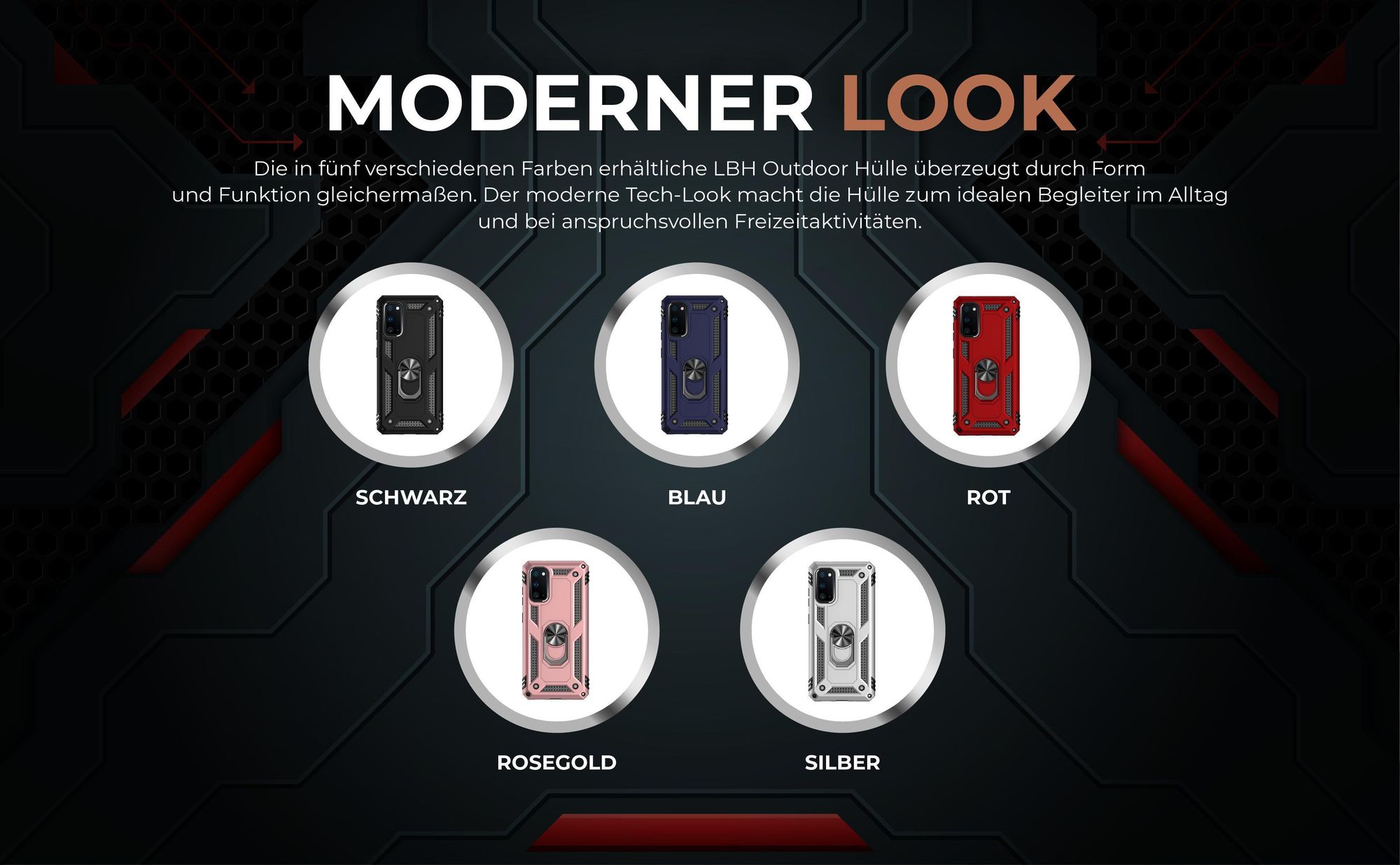 Armorhüllen in Schwarz, Blau, Rot, Rosegold und Silber für Samsung Galaxy S20