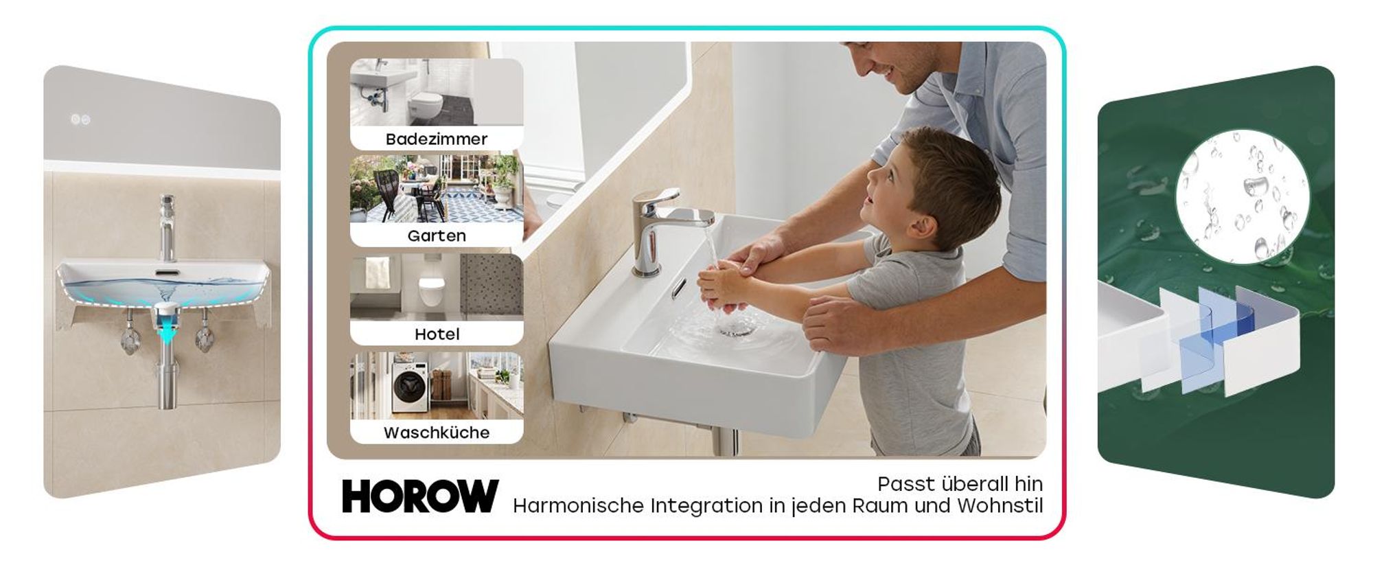 HOROW 50cm Waschbecken Wandmontage Waschtisch Keramik Hängewaschbecken Rechteckig Aufsatzwaschbecken mit Hahnloch und Überlauf für Klein Gäste WC