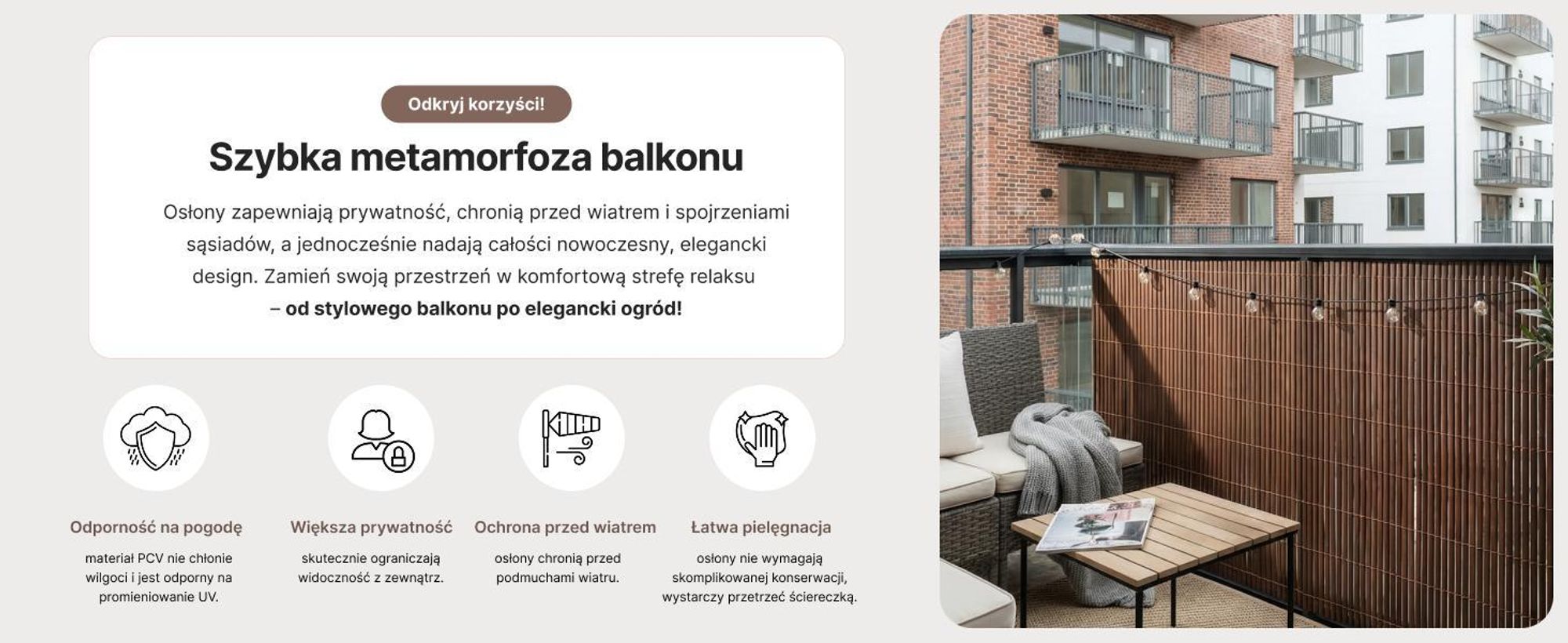 Osłona na Balkon Taras Aperto Antracite Mazovia Całoroczna, Odporna UV Mata na Ogrodzenie Szara PCV 100x300 cm