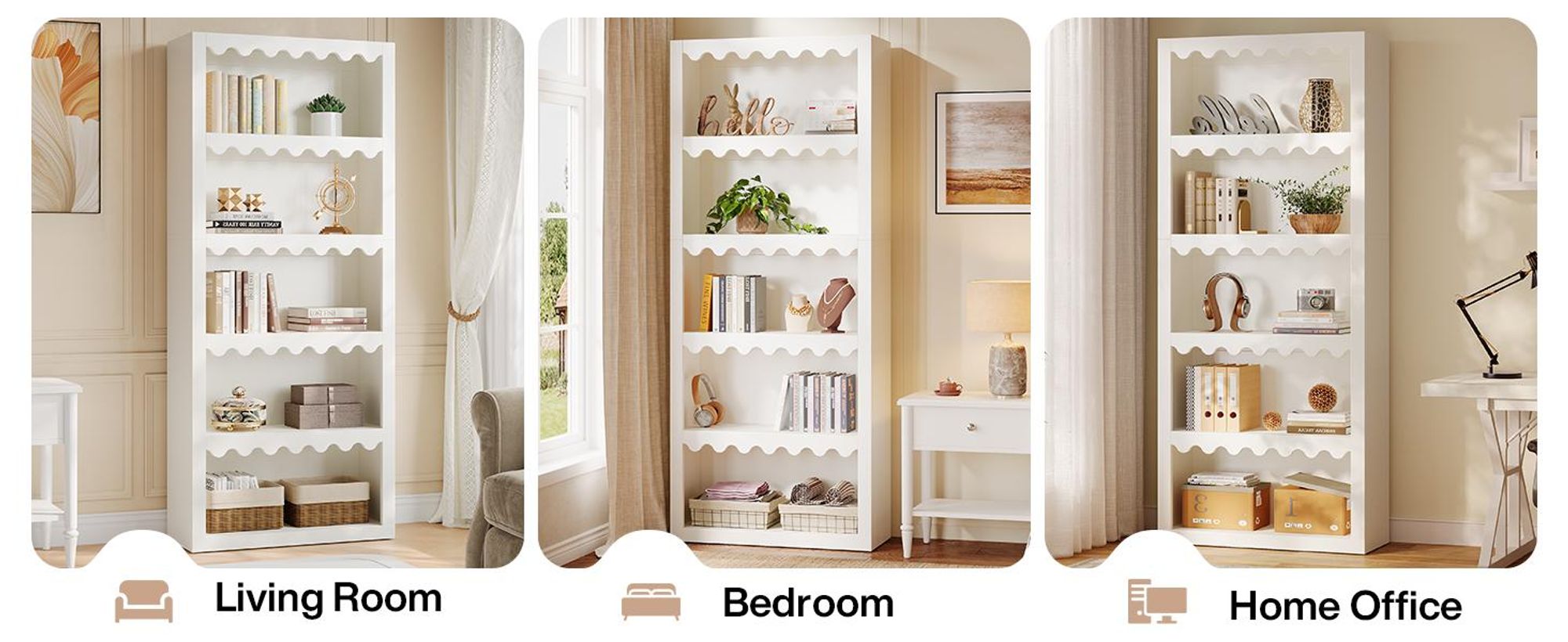 Tribesigns Bücherregal, 180 cm Standregal mit Muschelkanten, modernes Display-Regal als Stauraum-Organizer für Wohnzimmer, Homeoffice, Schlafzimmer