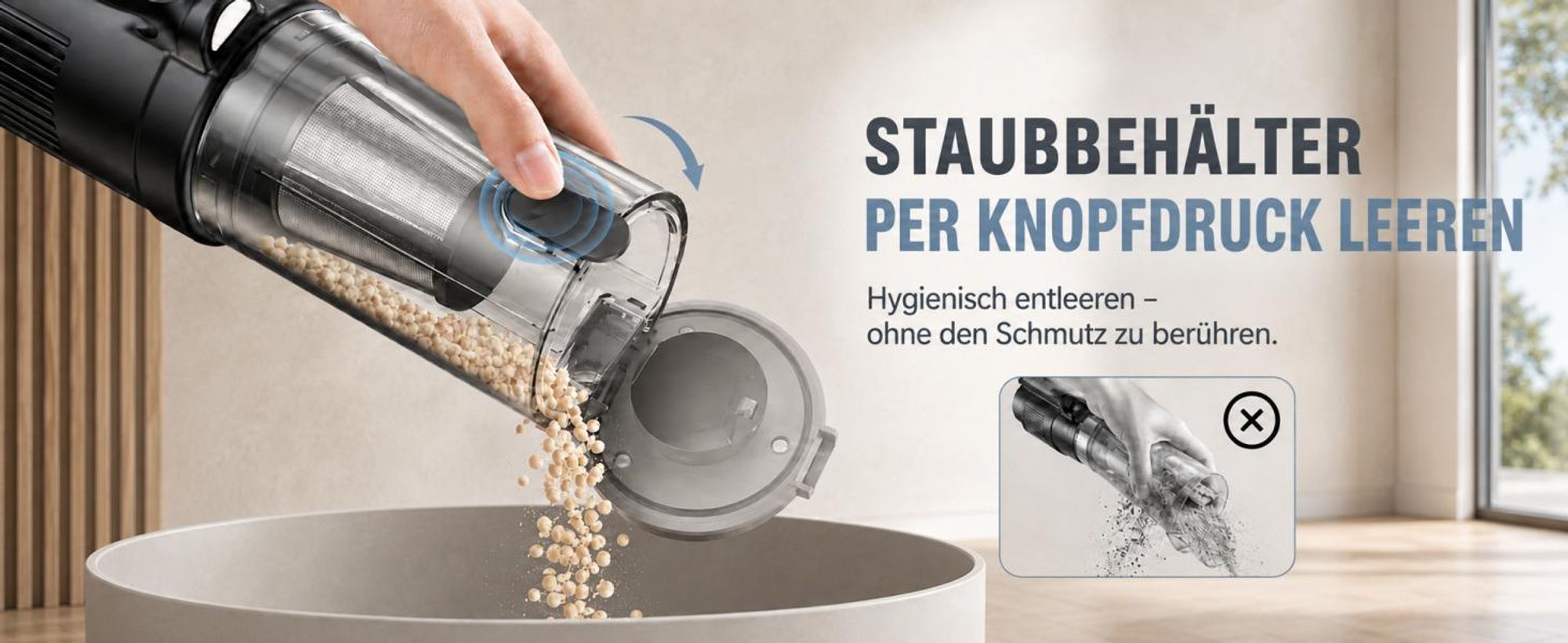 Akku-Staubsauger, 8000Pa Saugkraft,Stielstaubsauger, 6-In-1 Kabelloser Staubsauger, LED Handstaubsauger, Tragbarer Staubsauger,Für Harte Böden Teppich