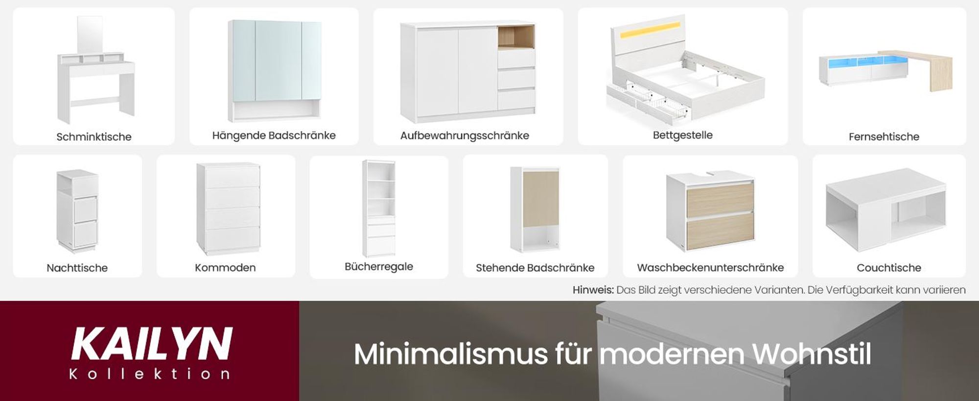 VASAGLE Schminktisch, großem Spiegel, 2 Schubladen, 3 offene Fächer, weiß, Modern