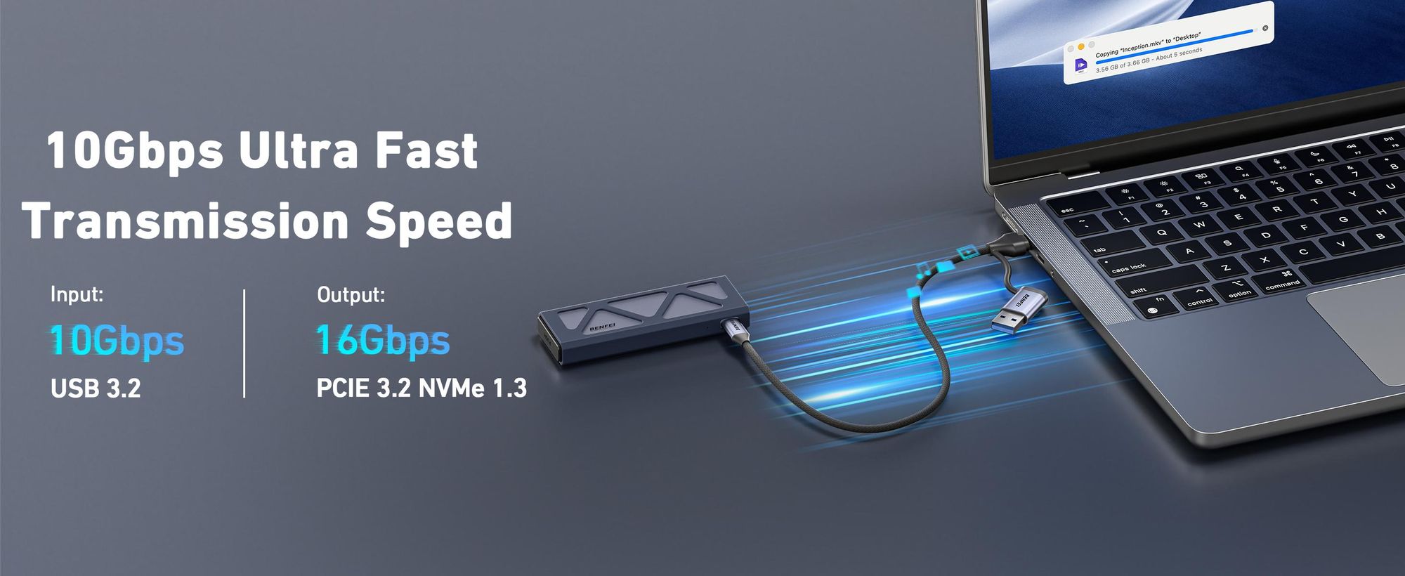 BENFEI Festplattengehäuse NVMe M.2 SSD Gehäuse USB 3.2 10Gbps mit Kühlkissen