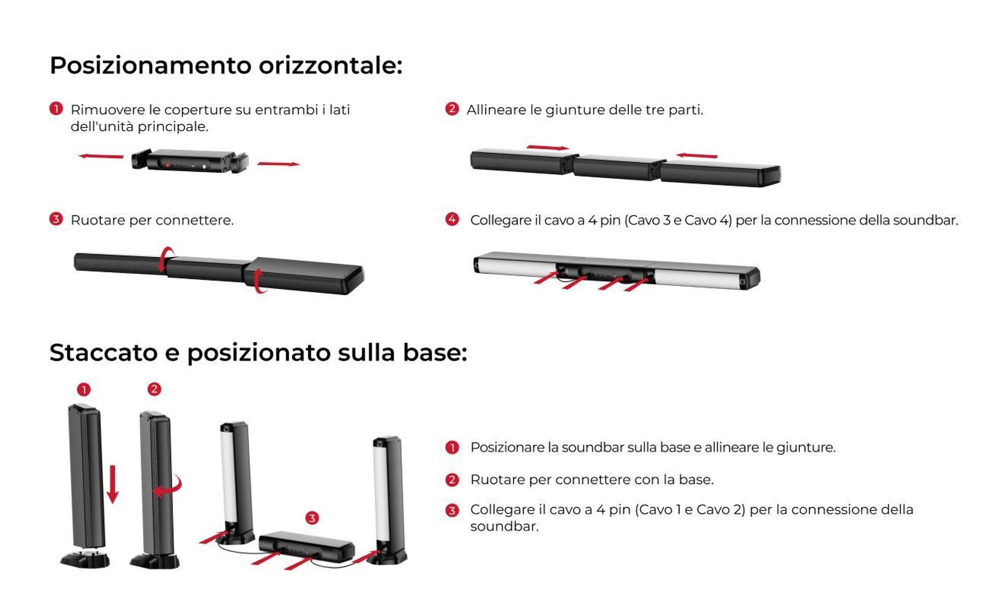 ULTIMEA Soundbar staccabile a 7,1 canali con luce RGB, sistema audio surround virtuale con subwoofer, 2 diffusori surround, 410 W