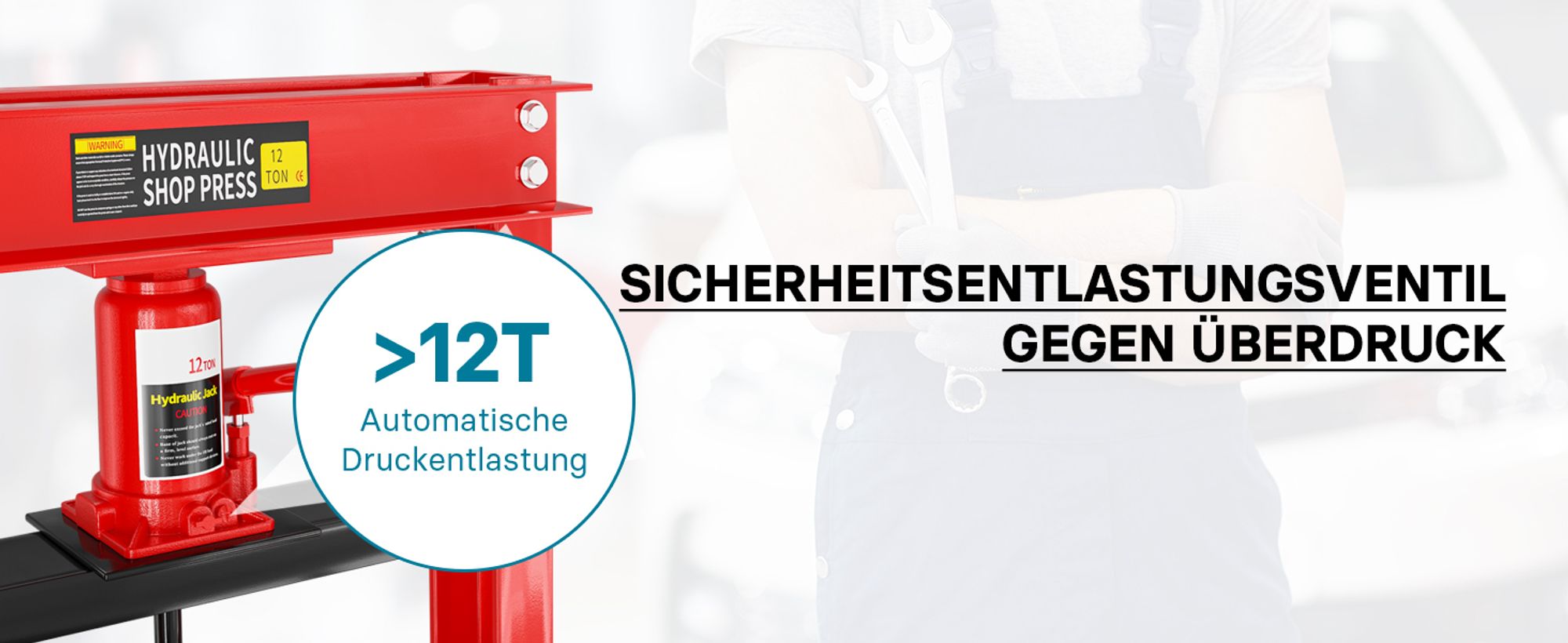 Wiltec 12T Profi Werkstattpresse, 410 mm, Hydraulikpresse aus Stahl, Rahmenpresse, Lagerpresse zum Pressen, Stempeln, Umformen