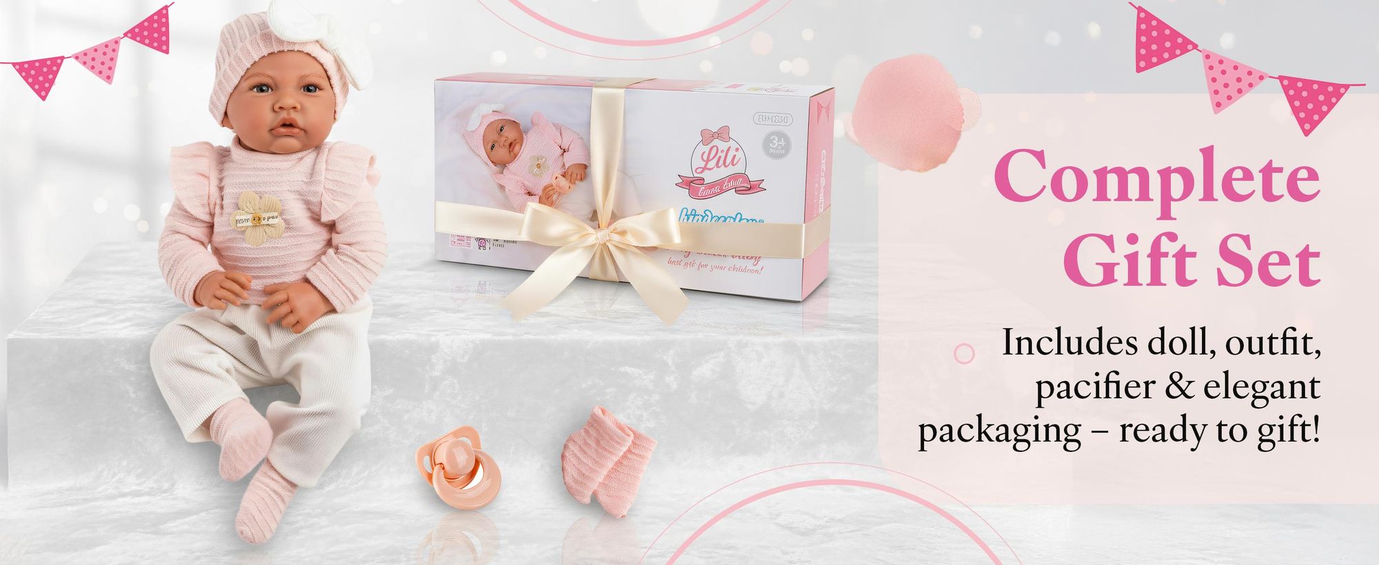 Babypuppe Lili 41 cm – sprechend & interaktiv – Softkörper, realistisches Design, mit Schnuller & Geschenkbox (KP4204)