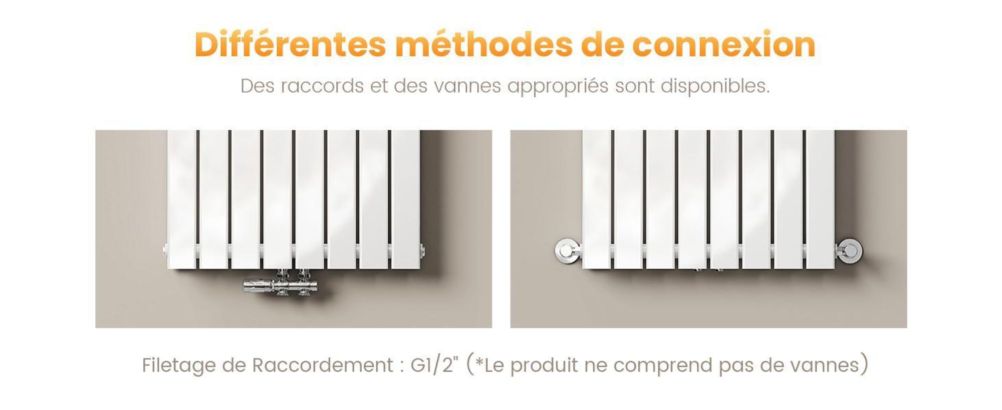 EMKE Radiateur vertical Design Panneau de chauffage 1800x540mm Blanc Plat Double couche Raccord central Chauffage, 1949W sans thermoplongeur