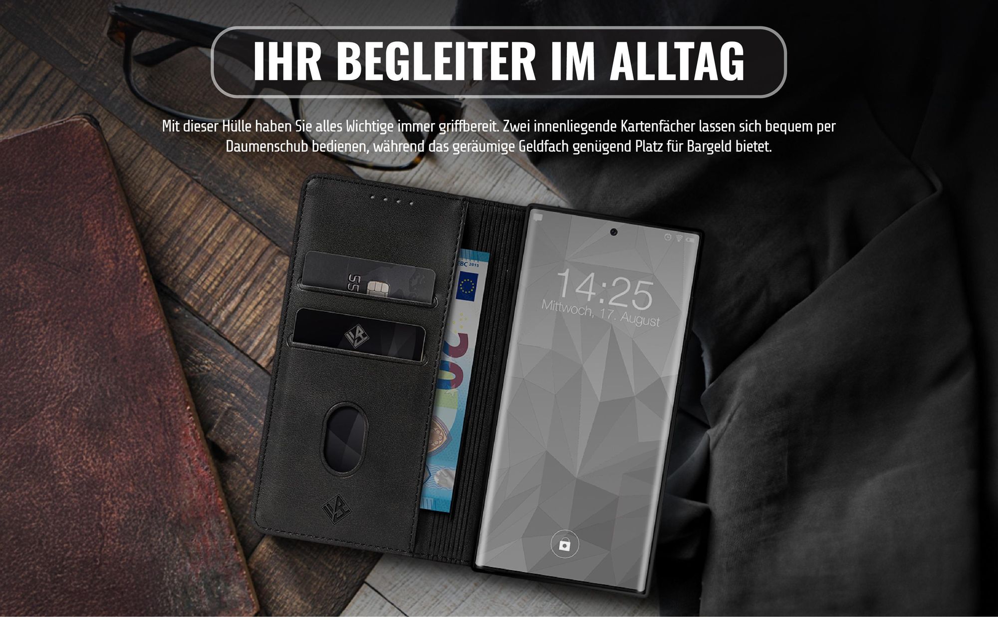 Edle Schutzhülle für Samsung Galaxy S24 Ultra mit Kartenfächern und Geldfach