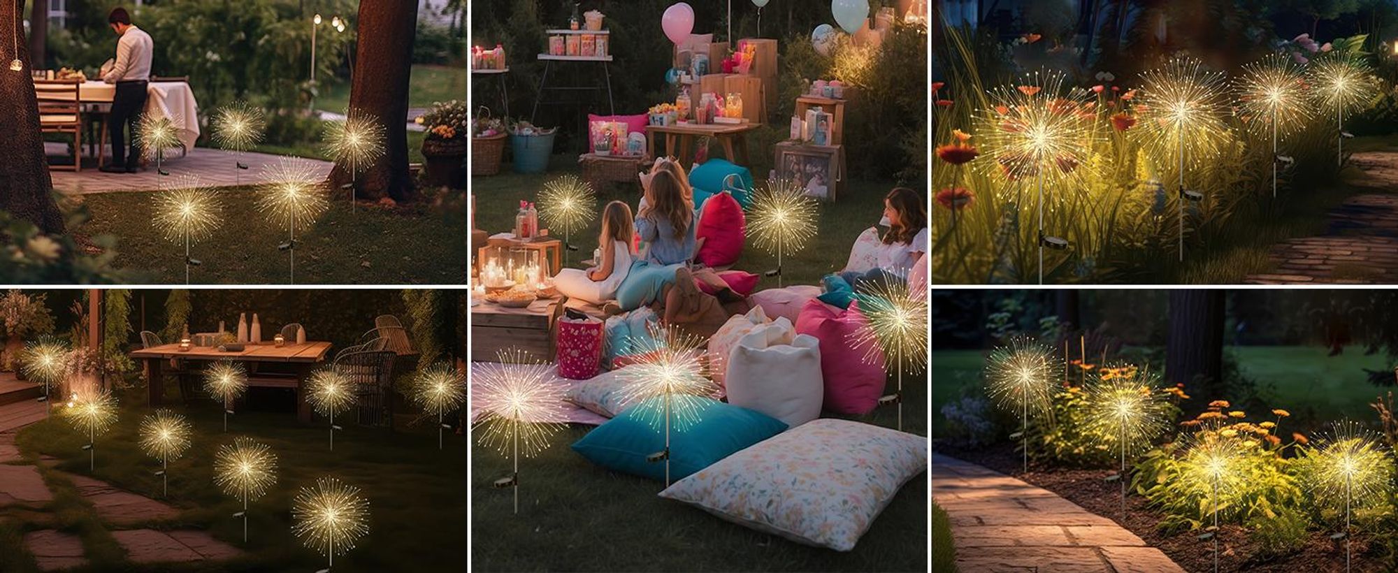 Salcar 2er Set Solarleuchten Garten LED Gartenleuchten Solar Feuerwerk Warmweiß, 8 Modi Solarlampen für außen Pusteblume mit Erdspieß