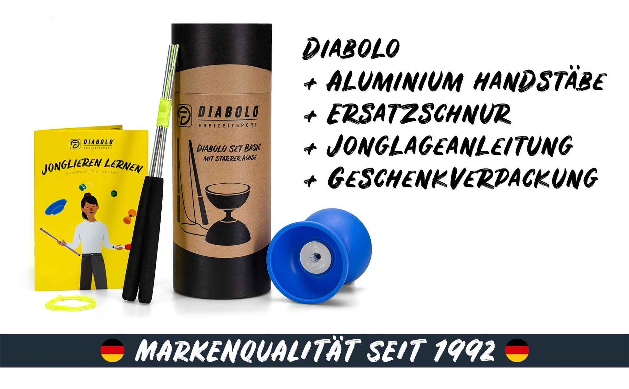 Diabolo Freizeit  Satz mit Kugellagerachse | kugelgelagerter LED in Blau  Farbe |Set mit robuster Konstruktion für Anfänger und Fortgeschrittene |