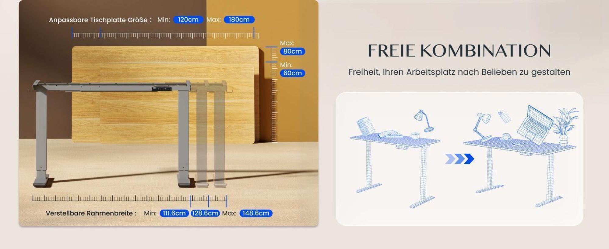 FlexiSpot E1 Pro Höhenverstellbarer Schreibtisch Elektrisch, Dualmotor 120 kg Tragkraft 4 Memory-Steuerung, Anti-Kollisionsschutz (Mousseweiß)