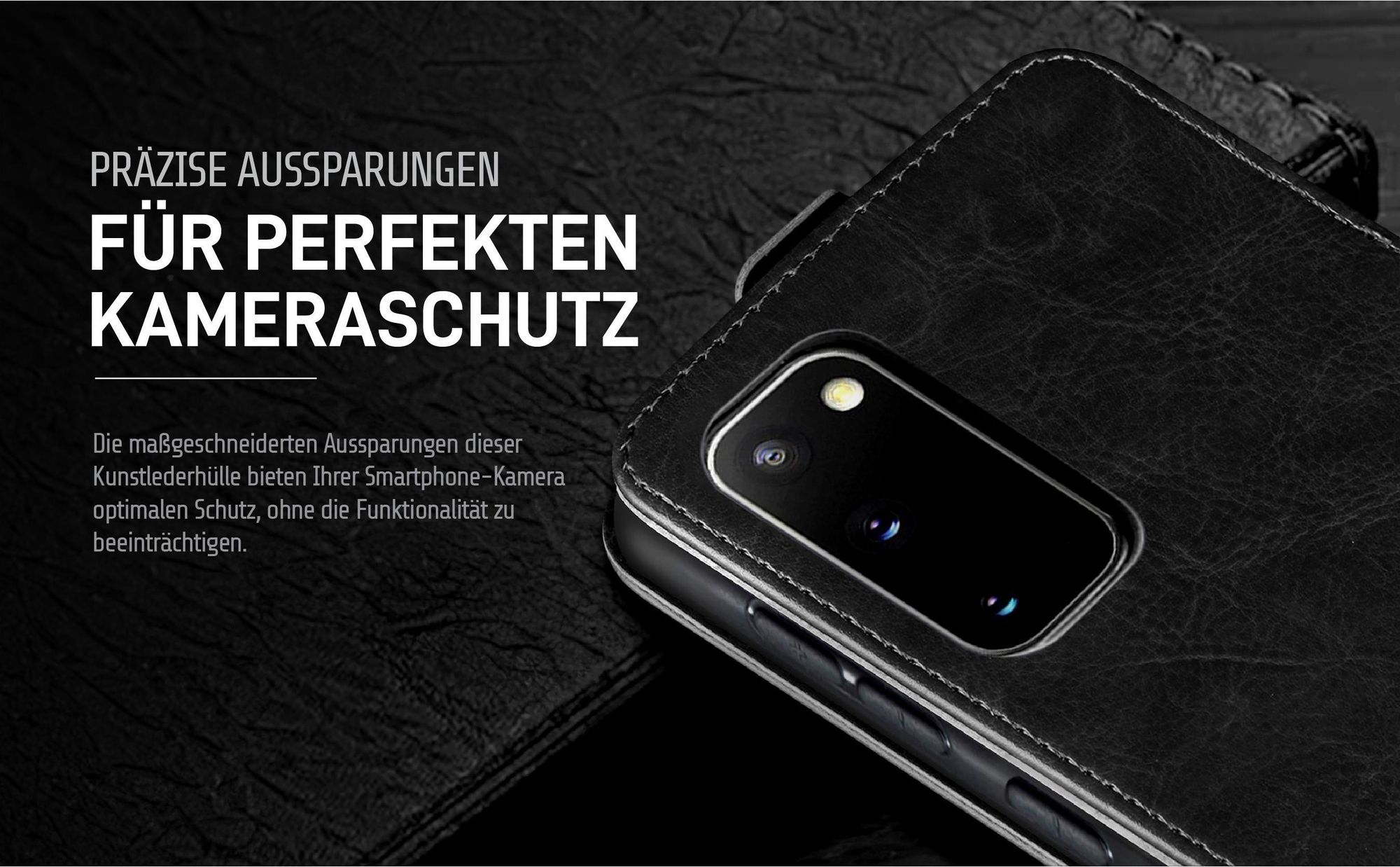 Klapphülle in Schwarz mit Kameraausschnitt für Samsung Galaxy S20