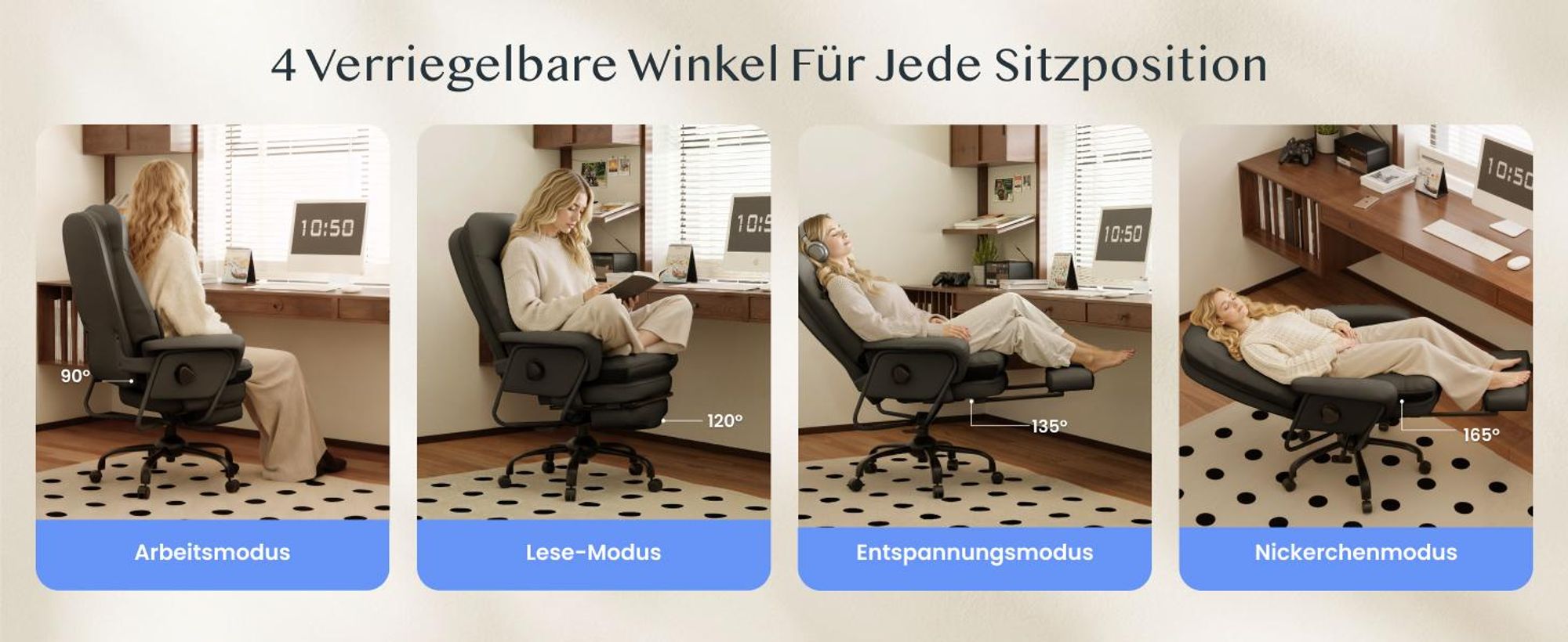 FLEXISPOT 3-in-1 Ergonomischer Bürostuhl mit 165° Liegefunktion, Ausziehbarer Fußstütze, Dickem Komfortpolster und Höhenverstellung (Schwarz)