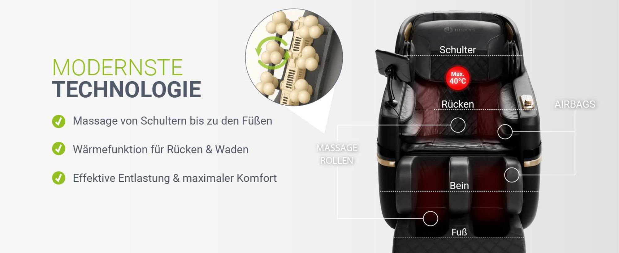Juskys Massagesessel Naxos, elektronisch, Bluetooth & Heizung – Schwarz
