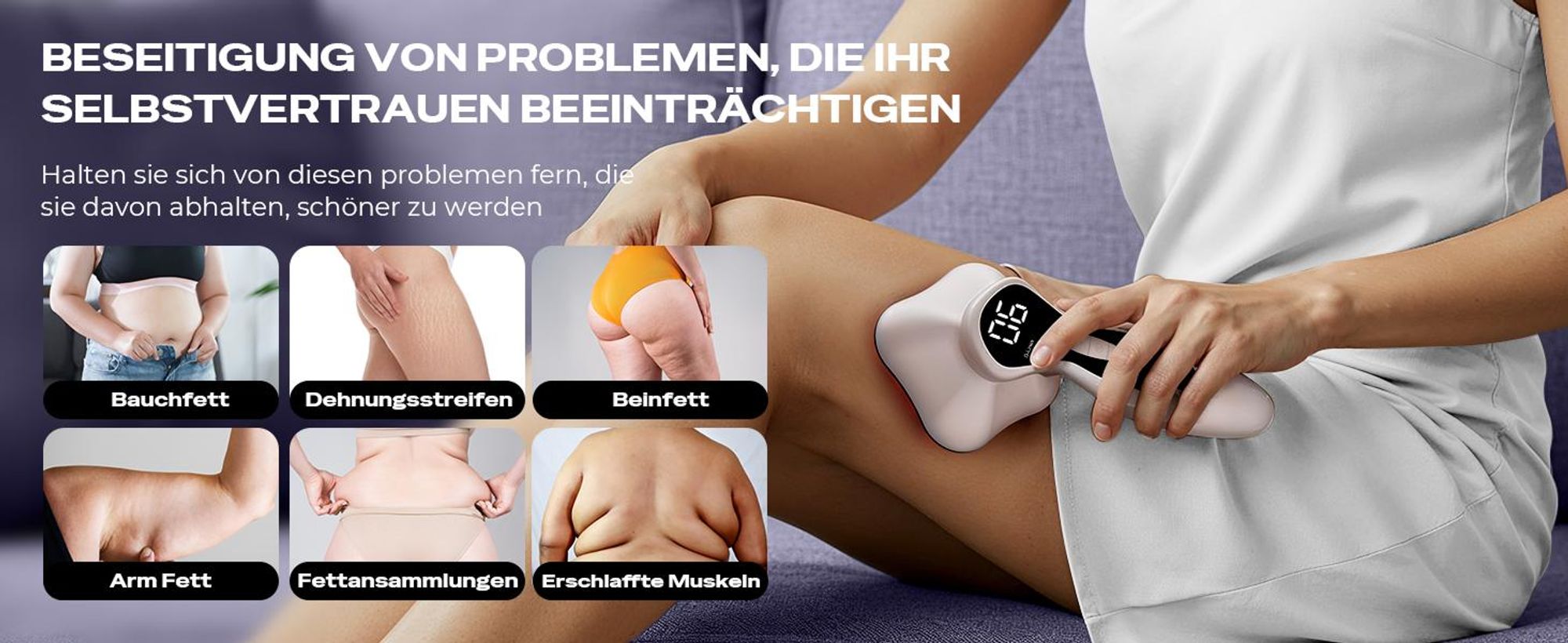 Anti-Cellulite Massager Elektrisch, Hand-Massagegerät gegen Lipödem, Klinisch Erwiesen, mit 6 Massageköpfen, für Bauch, Taille, Arme & Beine (Roségold